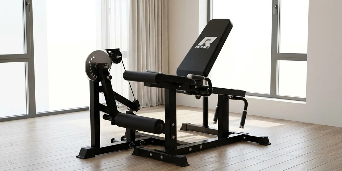RitFit PLC01 leg extension and curl machine in a bright home gym