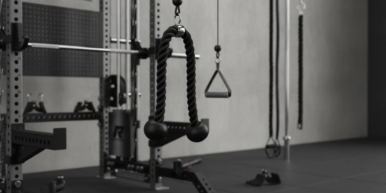 RitFit cable machine handles including tricep rope and D-handle attachments for cable crunches