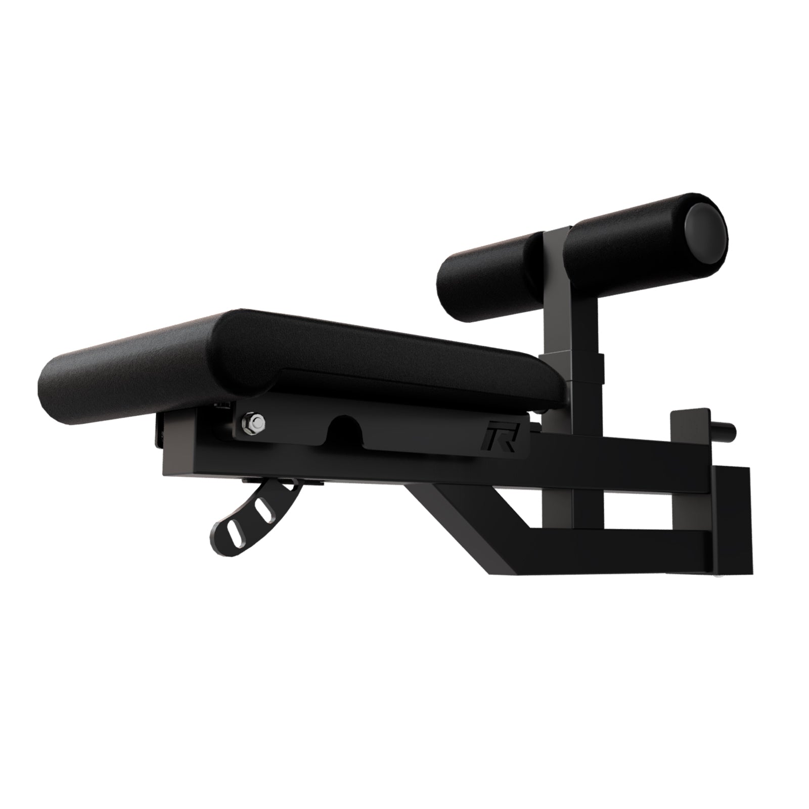 RitFit ASM2 adjustable integrated leg hold-down attachment with seat for fitness equipment, shown installed on M2 machine.