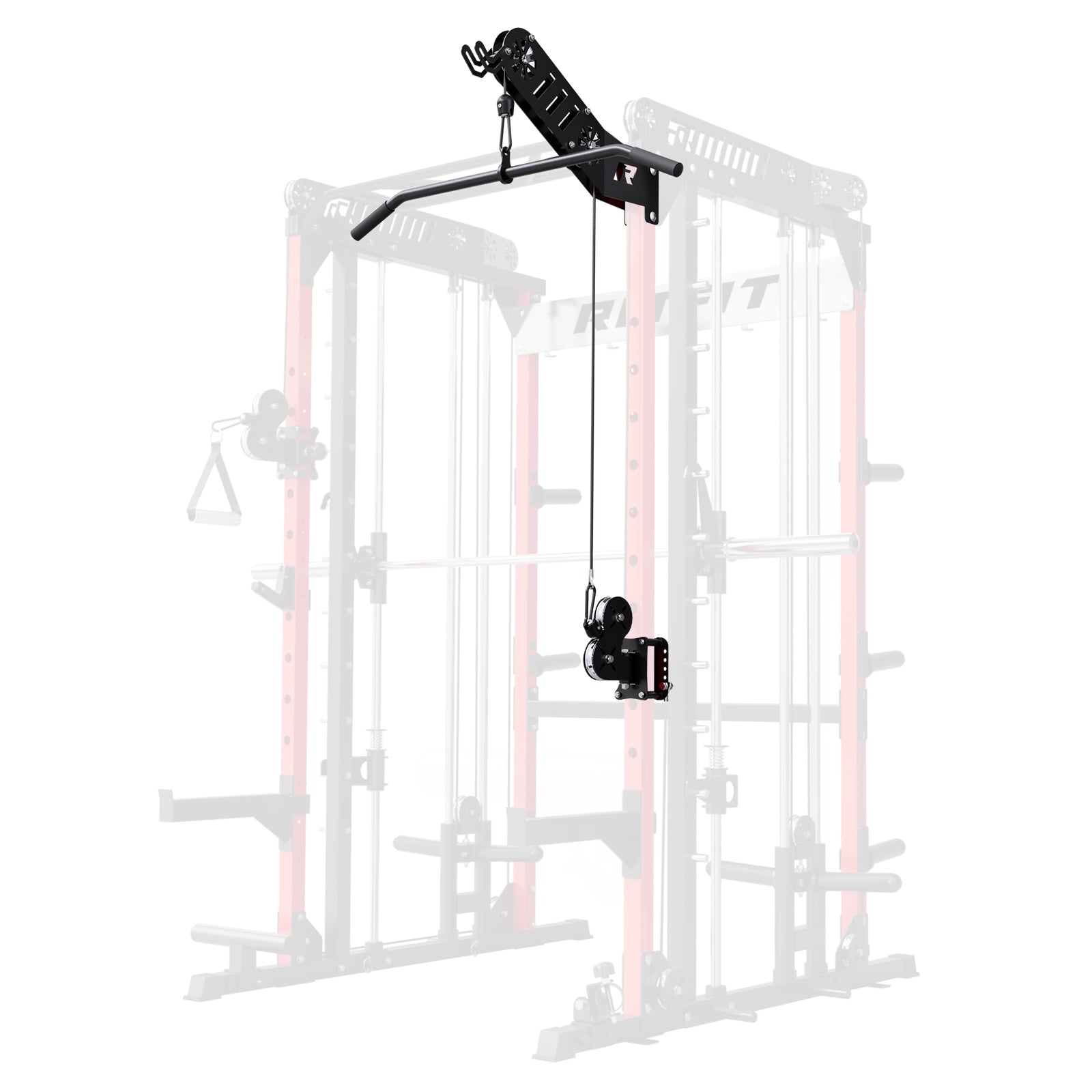 RitFit LDM1 Lat Pulldown Attachment for M1 PRO gym equipment, shown attached with handles and cable for strength training.