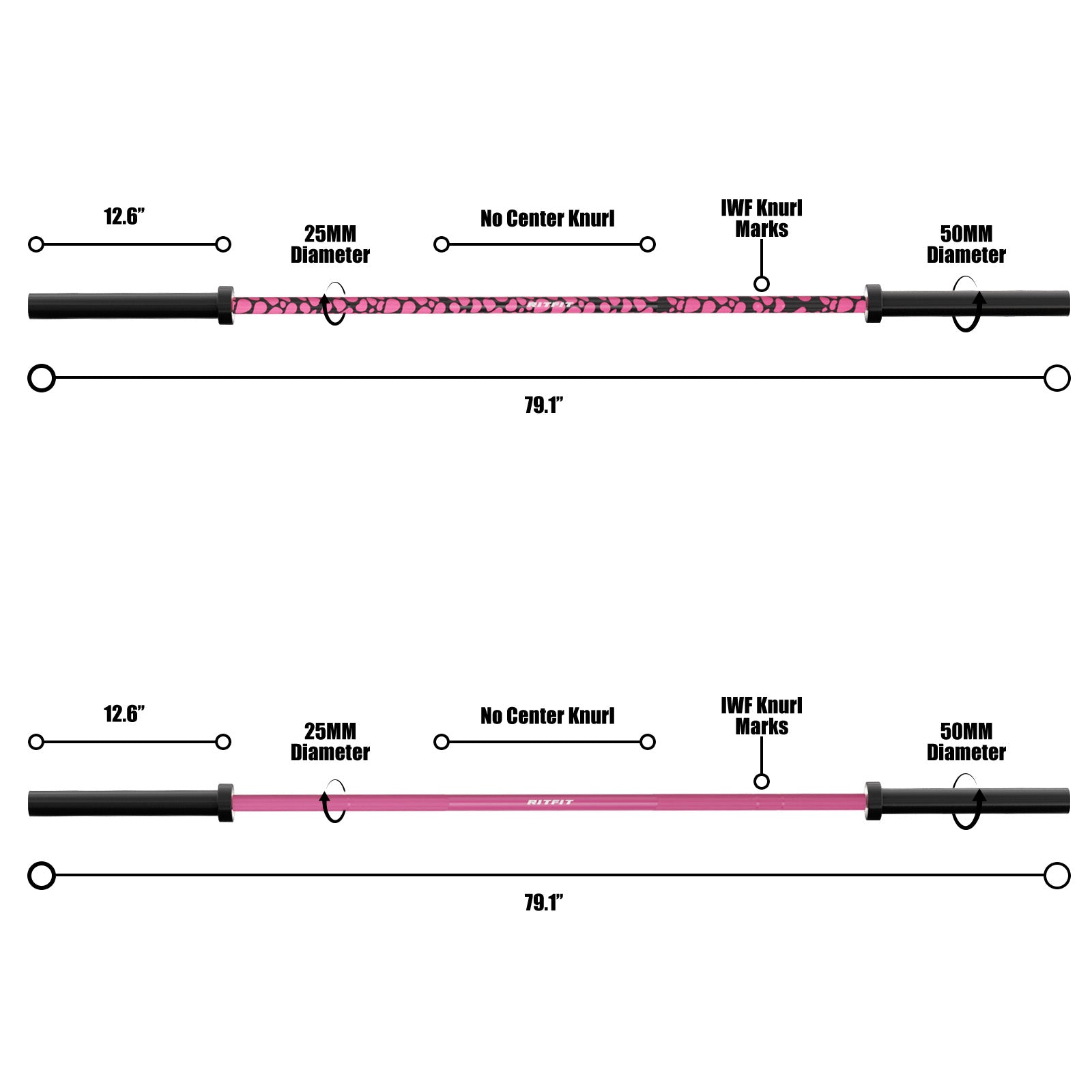 RitFit 15kg Pink Leopard Olympic Training Barbell - RitFit
