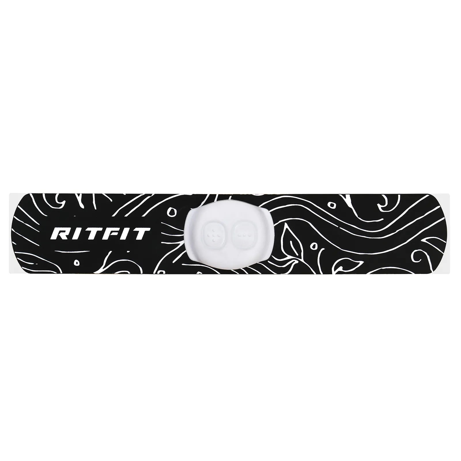 Black andwhite patterned RitFit Wireless EMS Muscle Stimulator band with white control unit