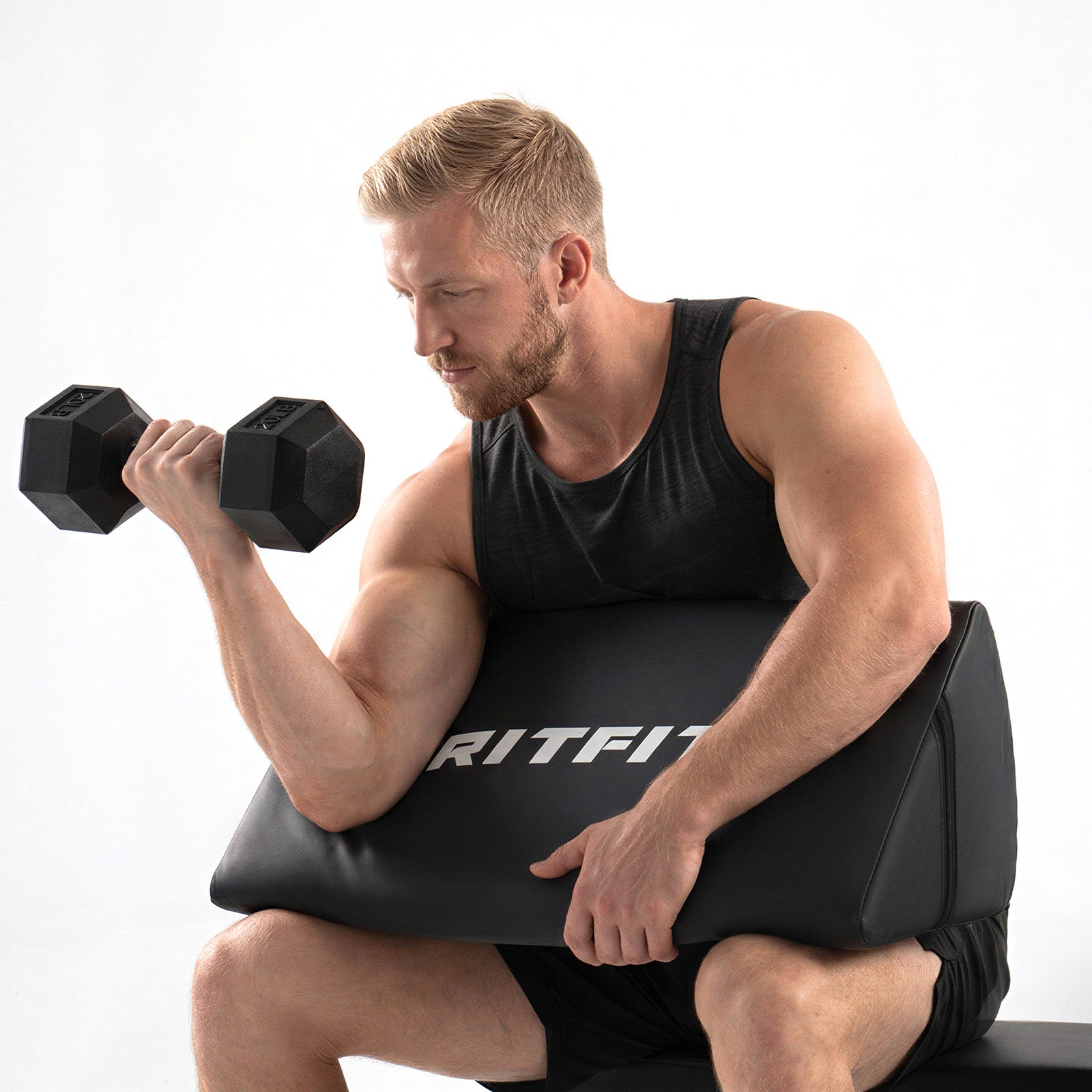 RitFit Preacher Curl Pad, ergonomic biceps support accessory with padded design for comfortable bicep exercises.