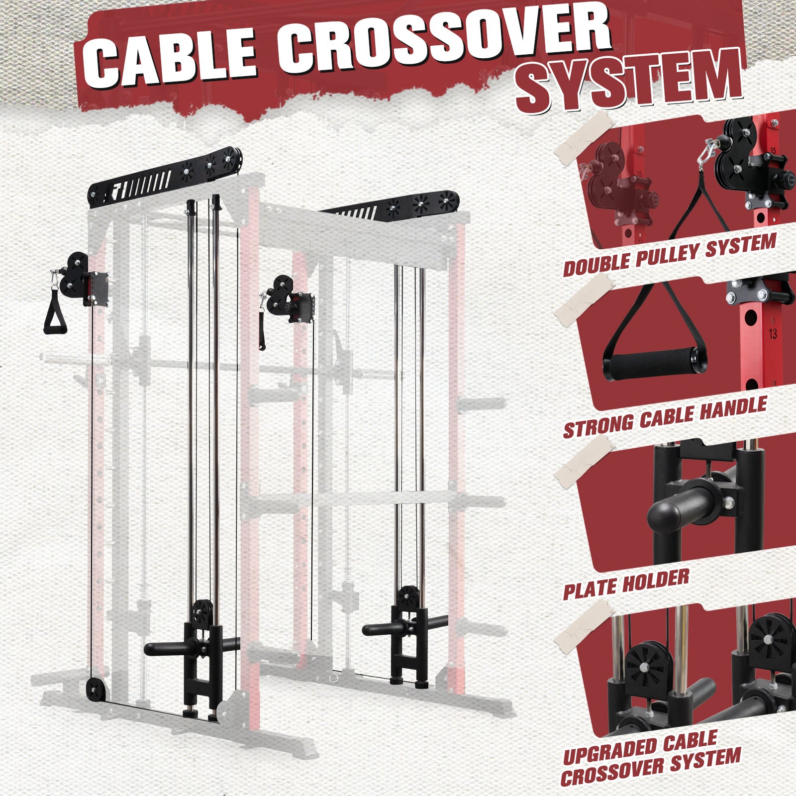 RitFit M1 Smith Machine with cable crossover system for home gym, featuring sturdy rack and adjustable workout stations.