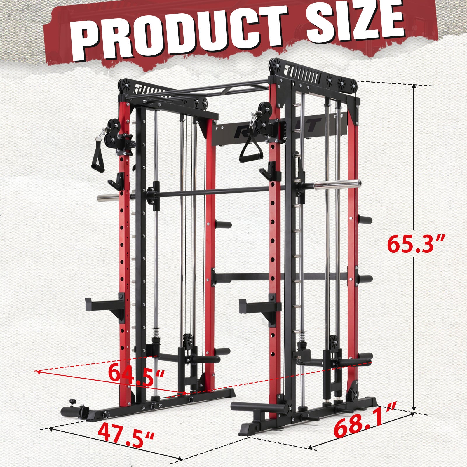 RitFit M1 Smith Machine with cable crossover system for home gym, featuring a sturdy rack and versatile workout equipment.