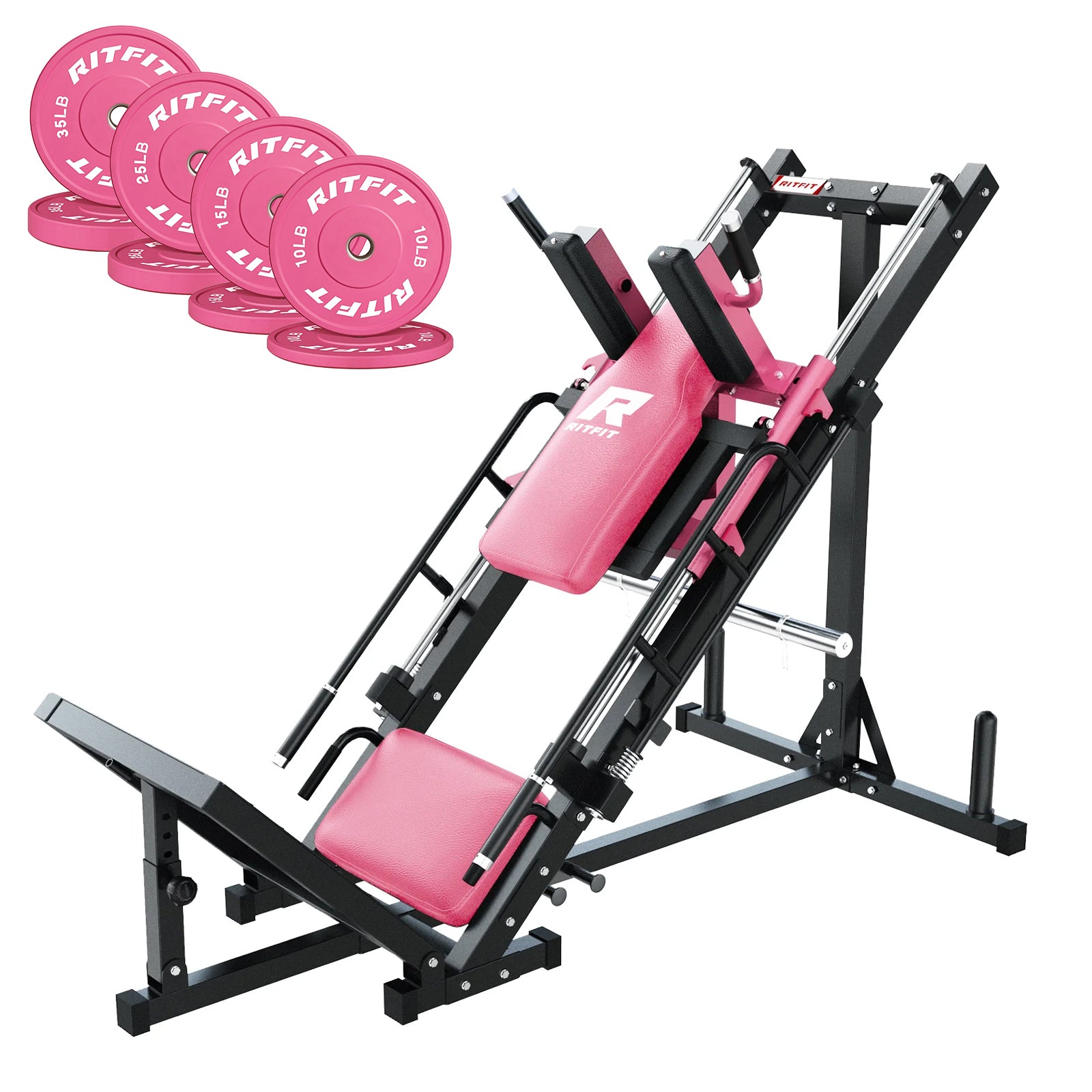 RitFit BLP01 Full Leg Workout Package 3-In-1 Leg Press, Hack Squat, and Calf Raise Pink Set