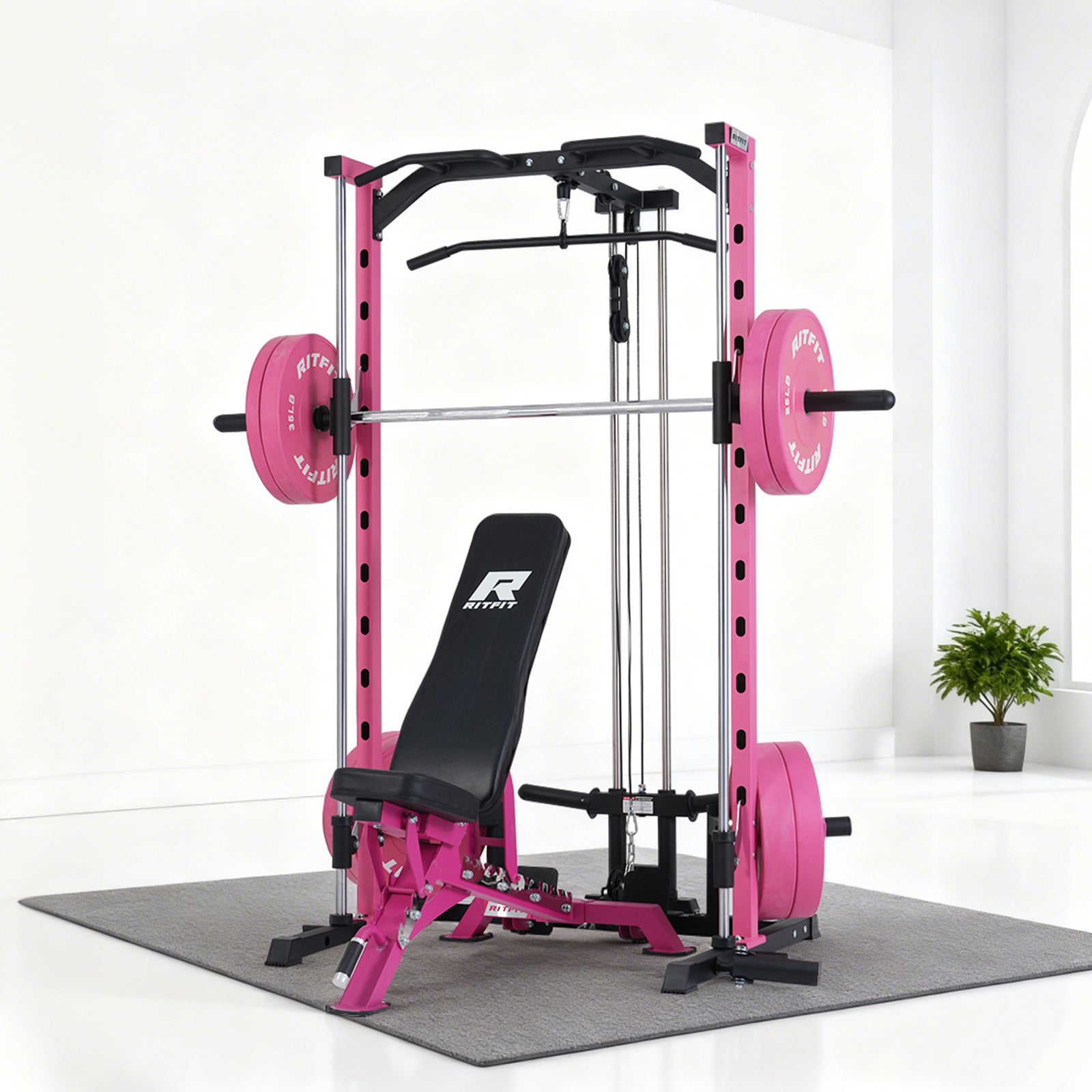 RitFit PSR05 2.0 Pink Smith Machine Package with LAT-Pull Down Attachments - RitFit