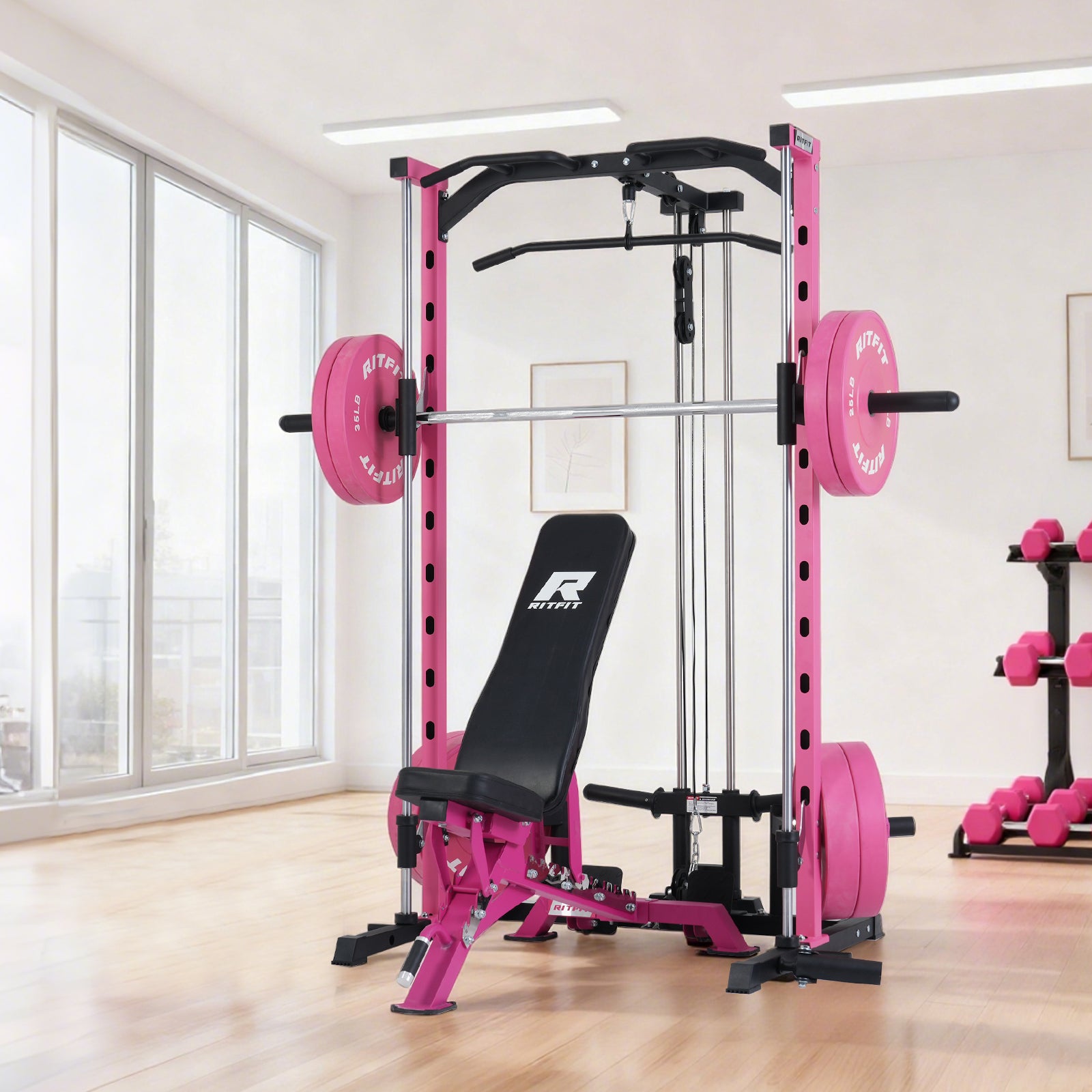 RitFit PSR05 2.0 Pink Smith Machine Package with LAT-Pull Down Attachments - RitFit