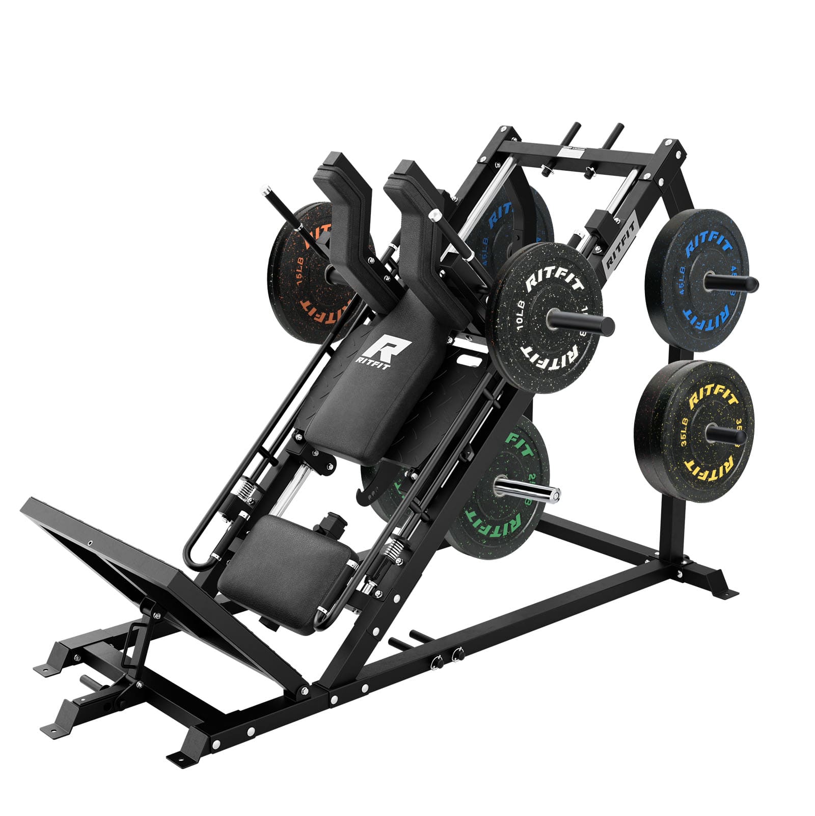 RitFit Gazelle Pro 3-in-1 leg press and hack squat machine set for strength training, featuring adjustable components and sturdy construction.