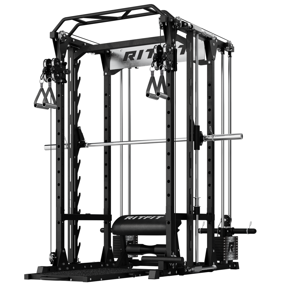 RitFit P9 and PHM02 Glute Power Bundle black 3D Smith machine with hip thrust system and barbell