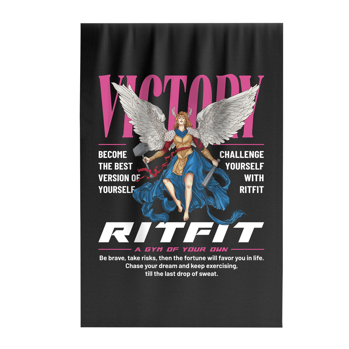 RitFit flag accessory with bold design, perfect for gym or sports events, featuring vibrant colors and RitFit branding.