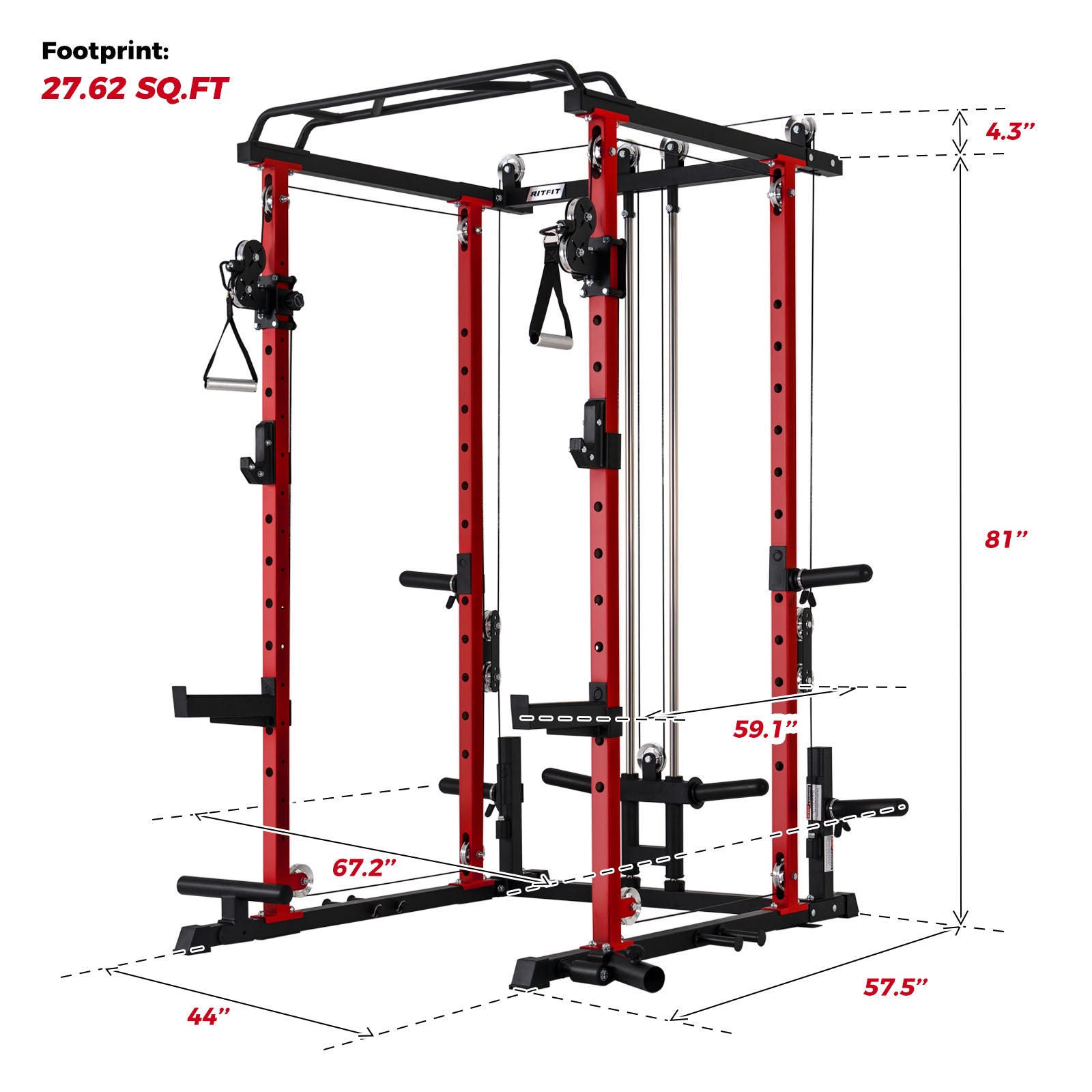 RitFit P3 Power Cage 1200lbs with Smooth Cable System & Aluminum Pulleys - RitFit