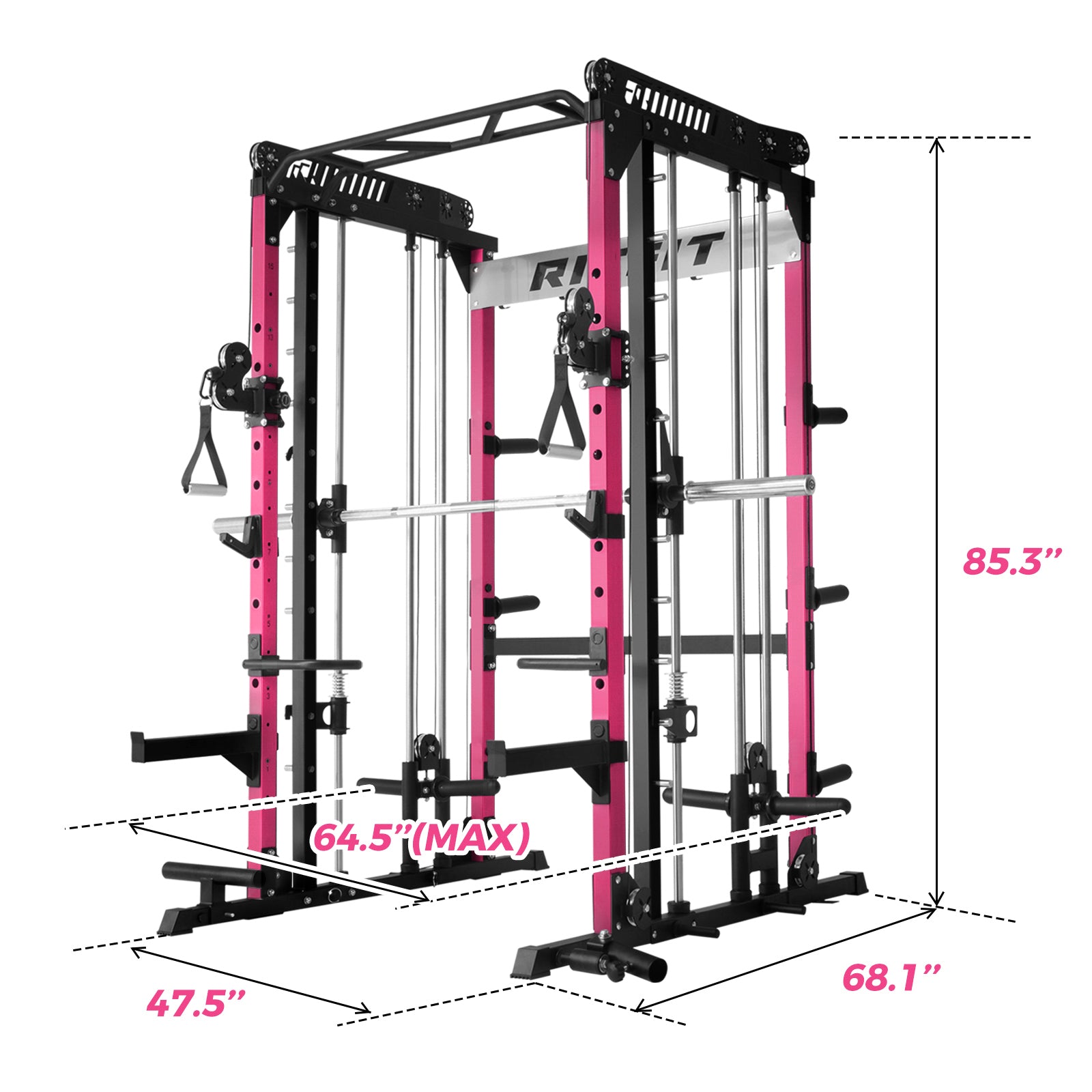RitFit Pink M1 PRO Multi-Functional Smith Machine with Cable Crossover System and Squat Rack for Home Gym