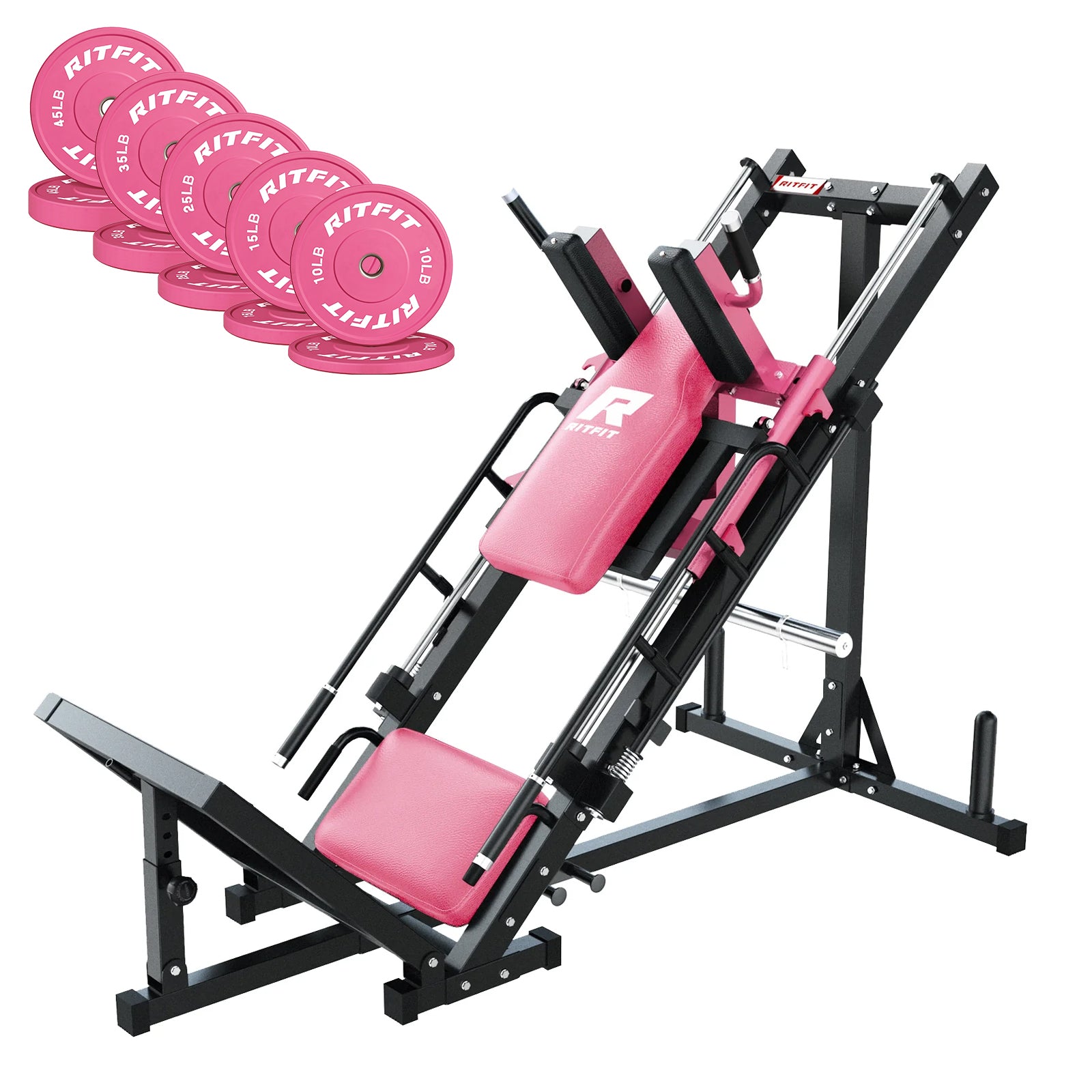 RitFit BLP01 Full Leg Workout Package 3-In-1 Leg Press, Hack Squat, and Calf Raise Pink Set