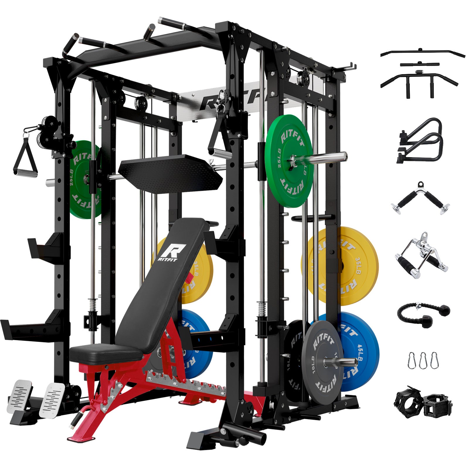 RitFit BUFFALO Smith Machine Home Gym Package with Lat Pull Down and Cable Crossover