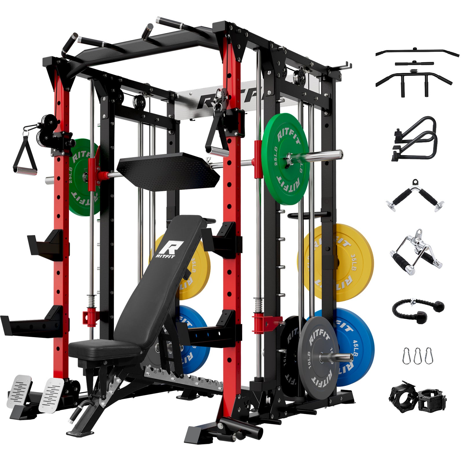 RitFit BUFFALO Smith Machine Home Gym Package with Lat Pull Down and Cable Crossover