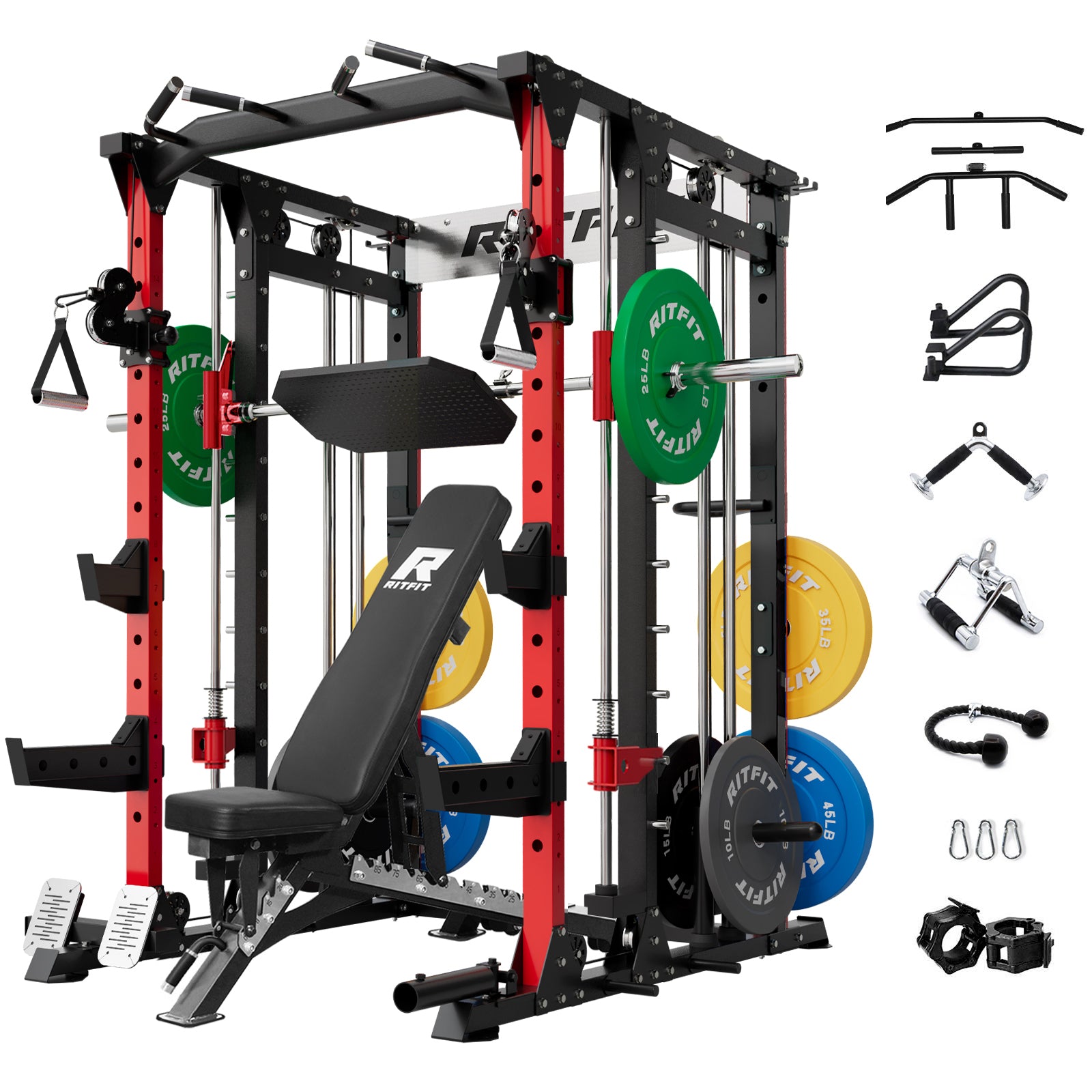 RitFit BUFFALO Smith Machine Home Gym Package with Lat Pull Down and Cable Crossover - RitFit