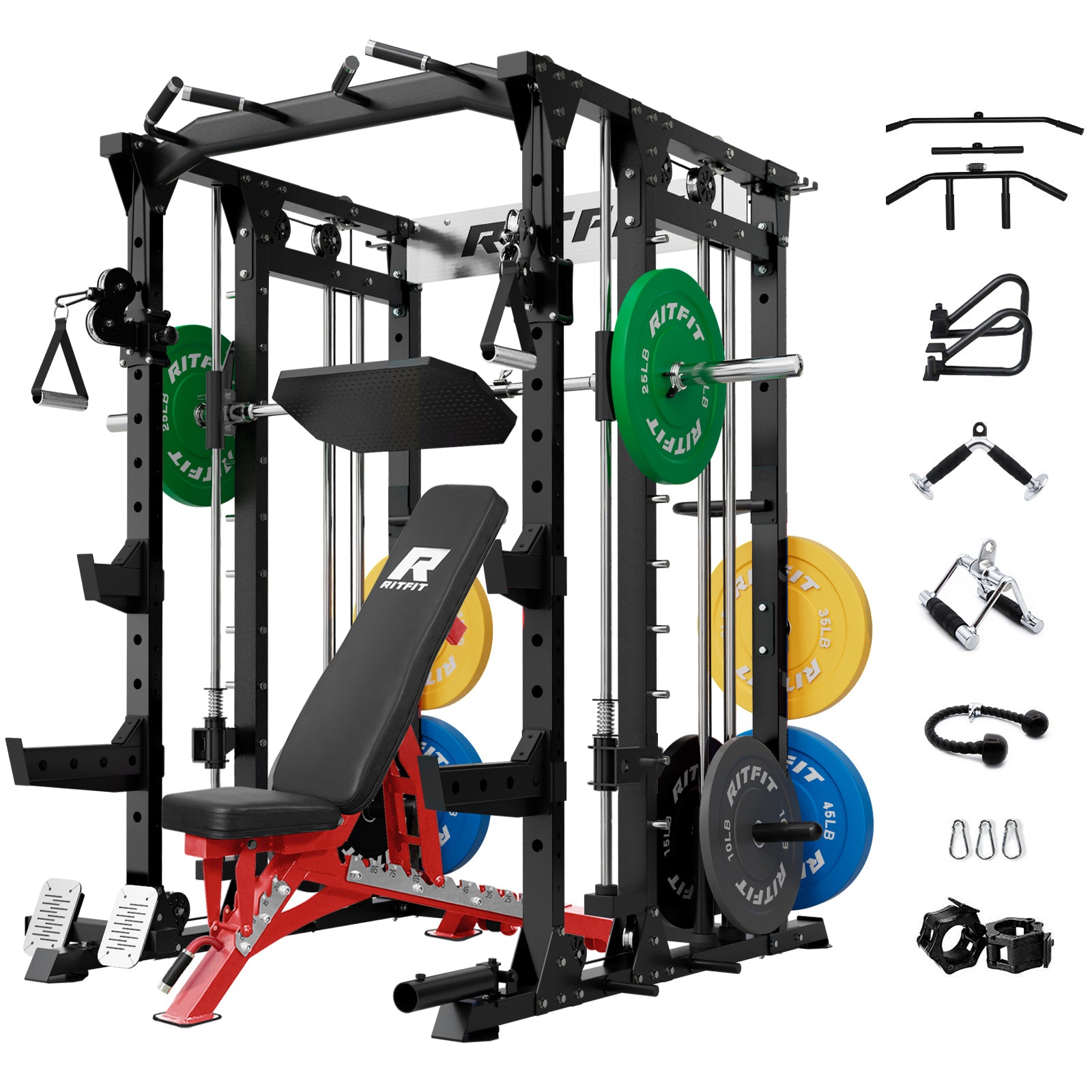 RitFit BUFFALO Smith Machine Home Gym Package with Lat Pull Down and Cable Crossover - RitFit