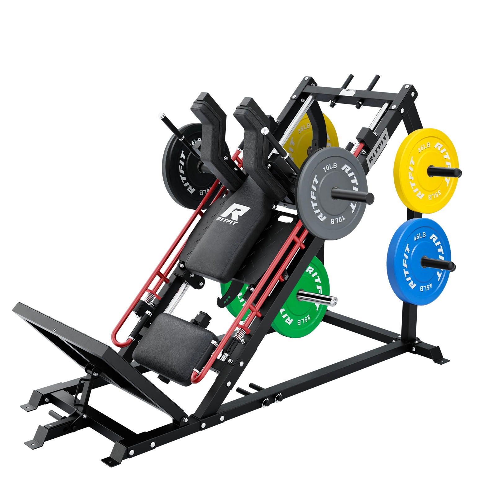 RitFit Gazelle Pro 3-in-1 leg press and hack squat machine set for strength training, featuring sturdy metal construction and adjustable components.