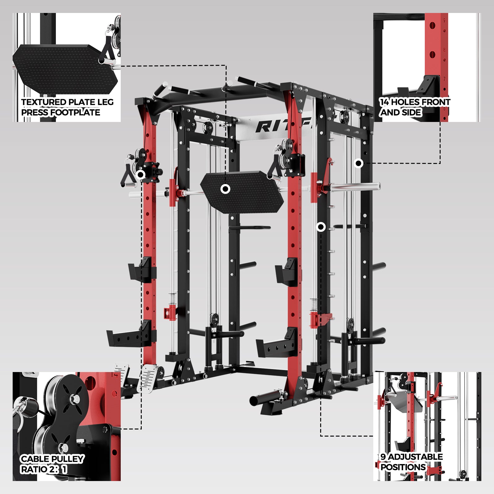 RitFit BUFFALO Smith Machine Home Gym Package with Lat Pull Down and Cable Crossover - RitFit