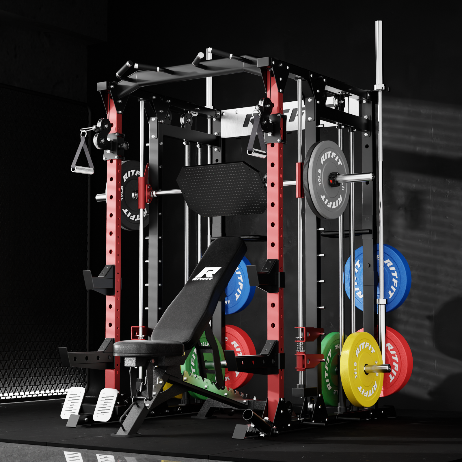 RitFit BUFFALO Multifunctional Smith Machine with Lat Pull Down and Cable Crossover for Versatile Strength Training