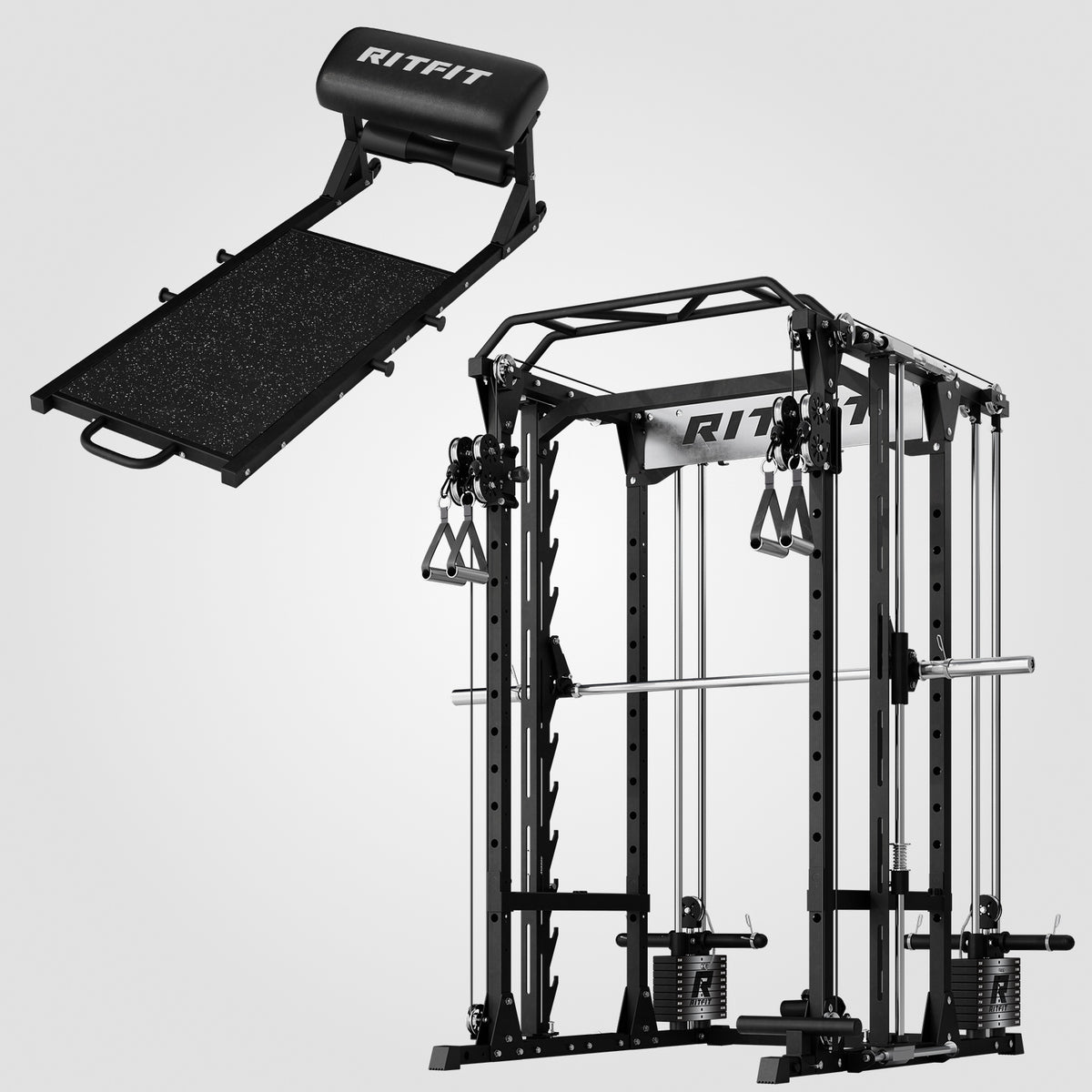 RitFit P9 PHM02 Glute Power Bundle black smith machine and hip thrust system with barbell