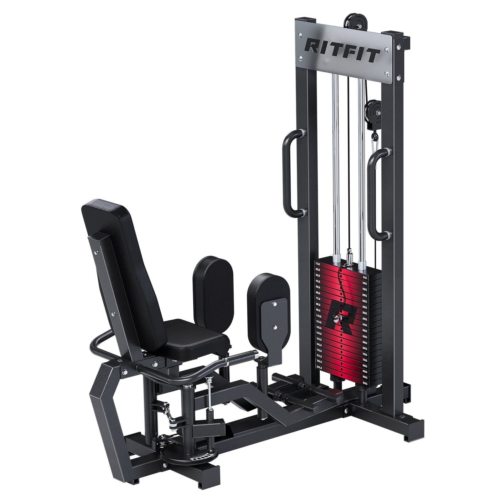 RitFit Home Hip Abductor and Adductor Machine for strength training, showing the compact machine with padded supports and resistance handles.