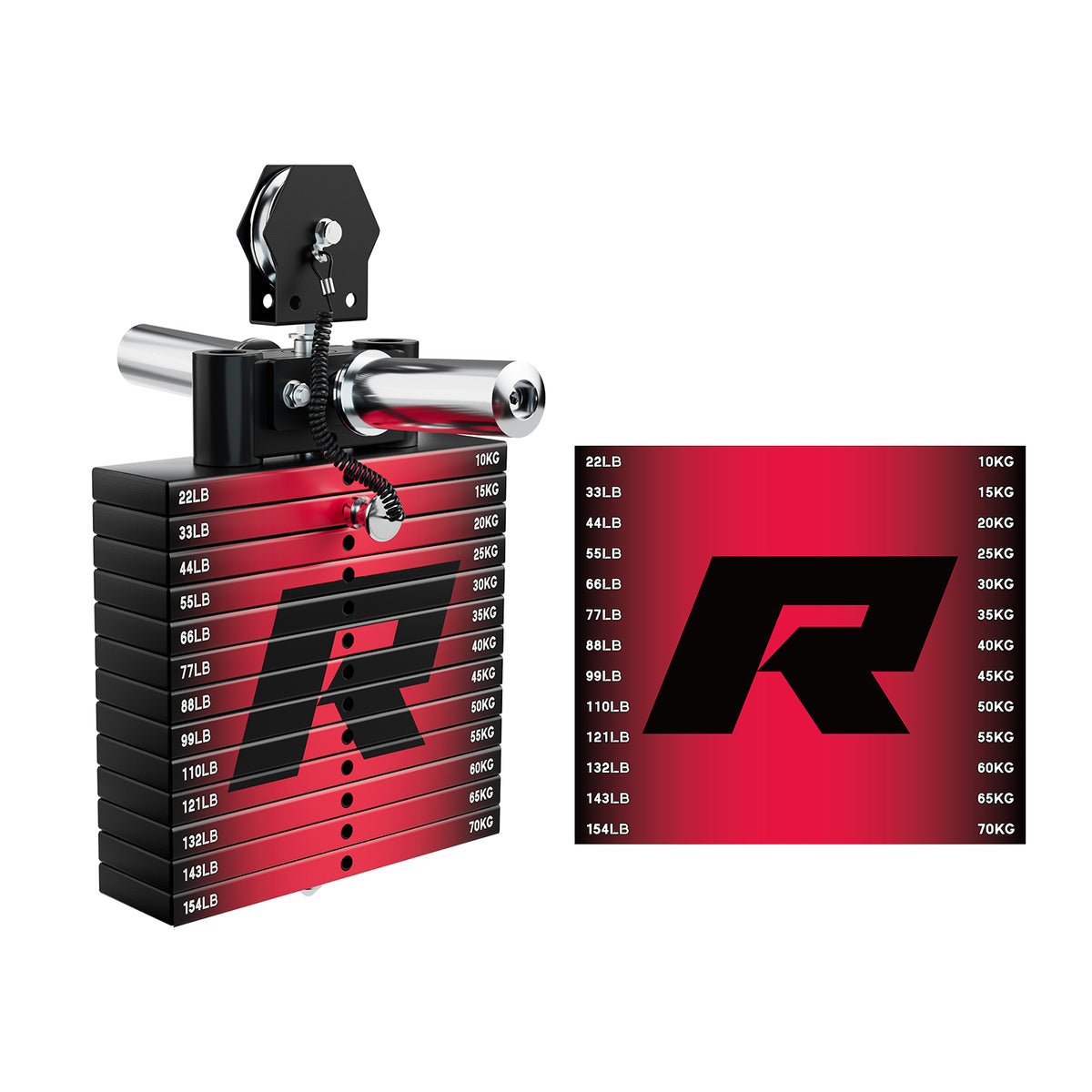 RitFit WSM2 weight stack set with 286lbs for M2 and M2 3D gym machines, showing the attachment with weight plates.
