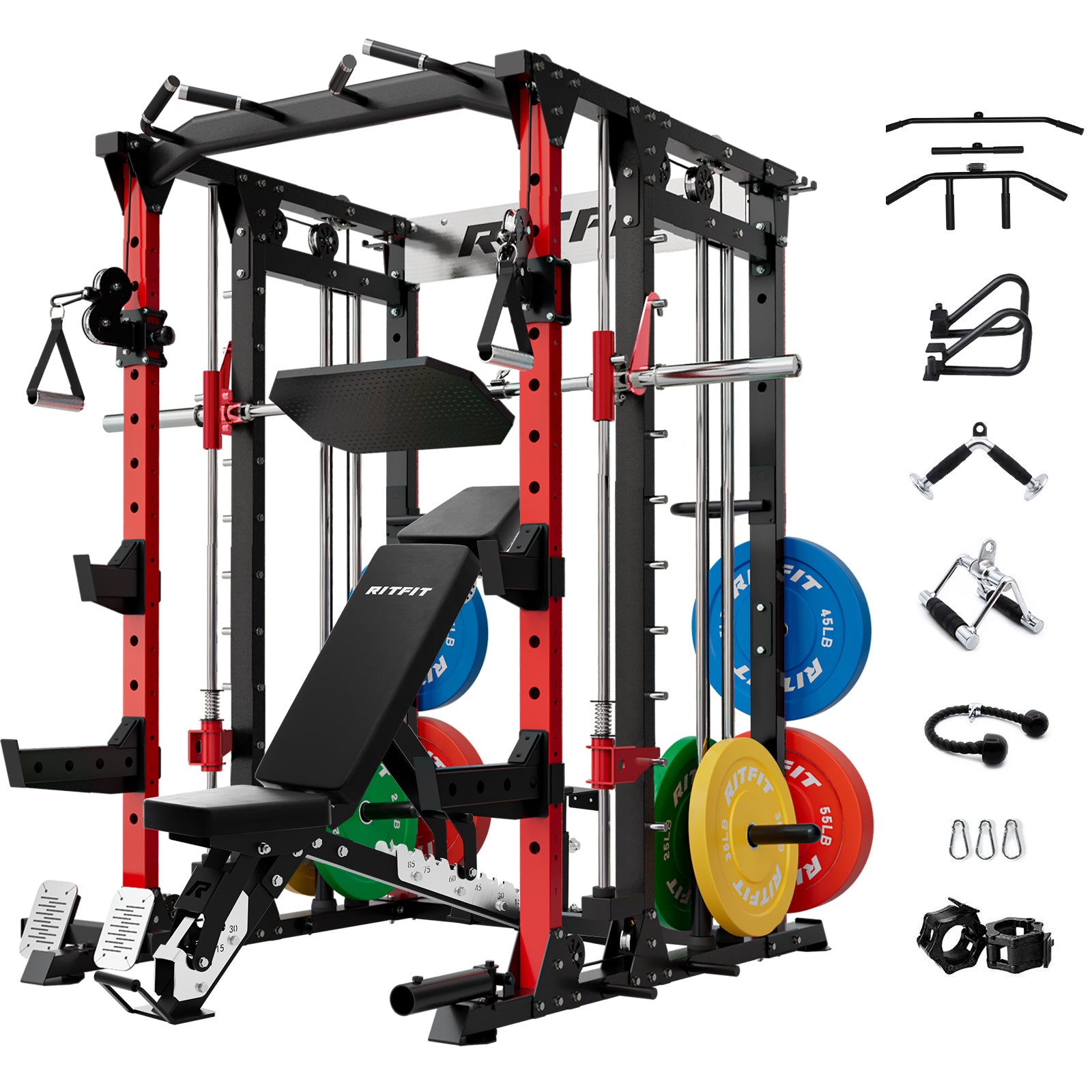 RitFit BUFFALO Smith Machine Home Gym Package with Lat Pull Down and Cable Crossover - RitFit