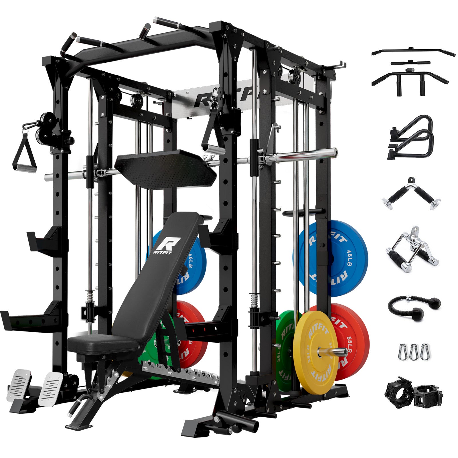 RitFit BUFFALO Smith Machine Home Gym Package with Lat Pull Down and Cable Crossover