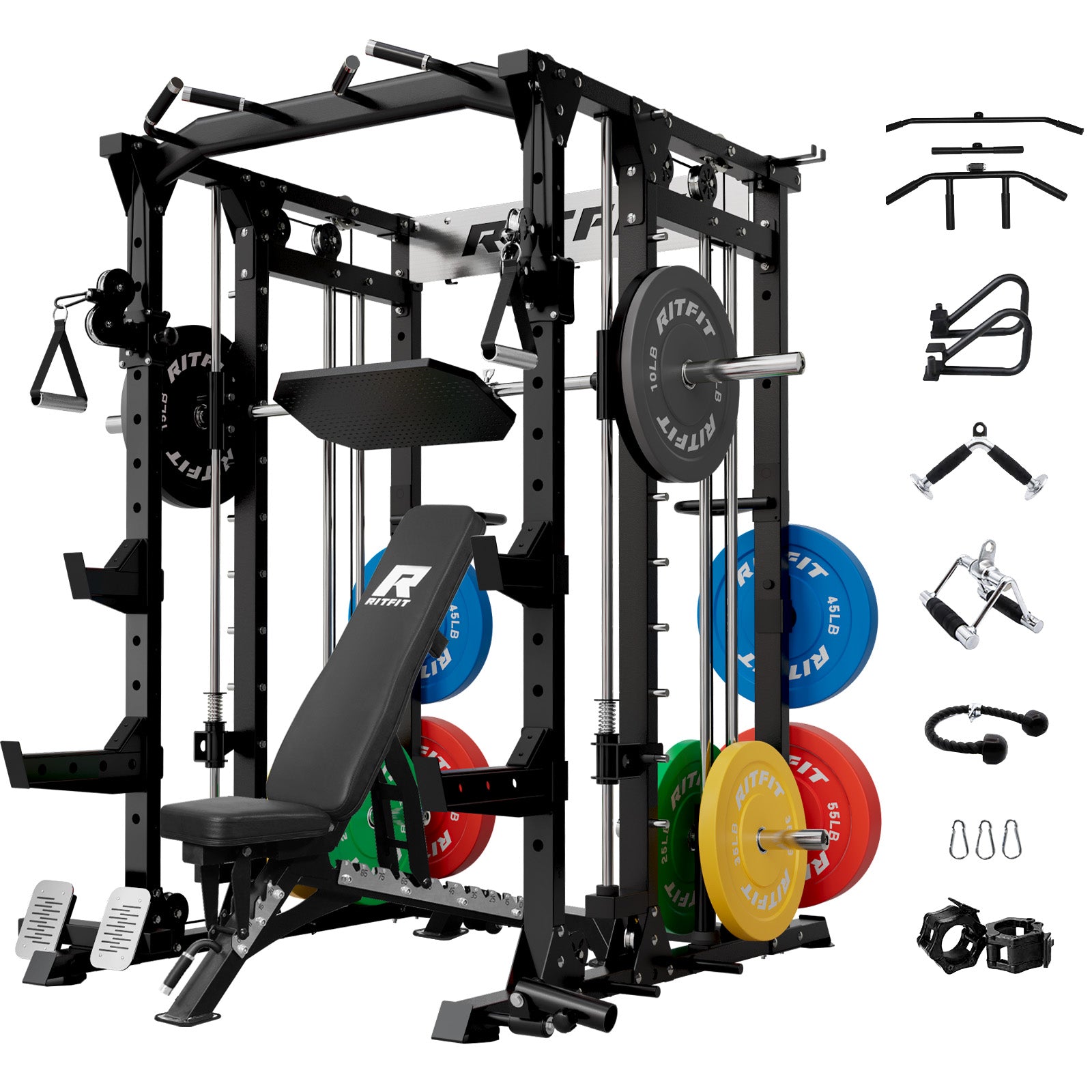 RitFit BUFFALO Smith Machine Home Gym Package with Lat Pull Down and Cable Crossover