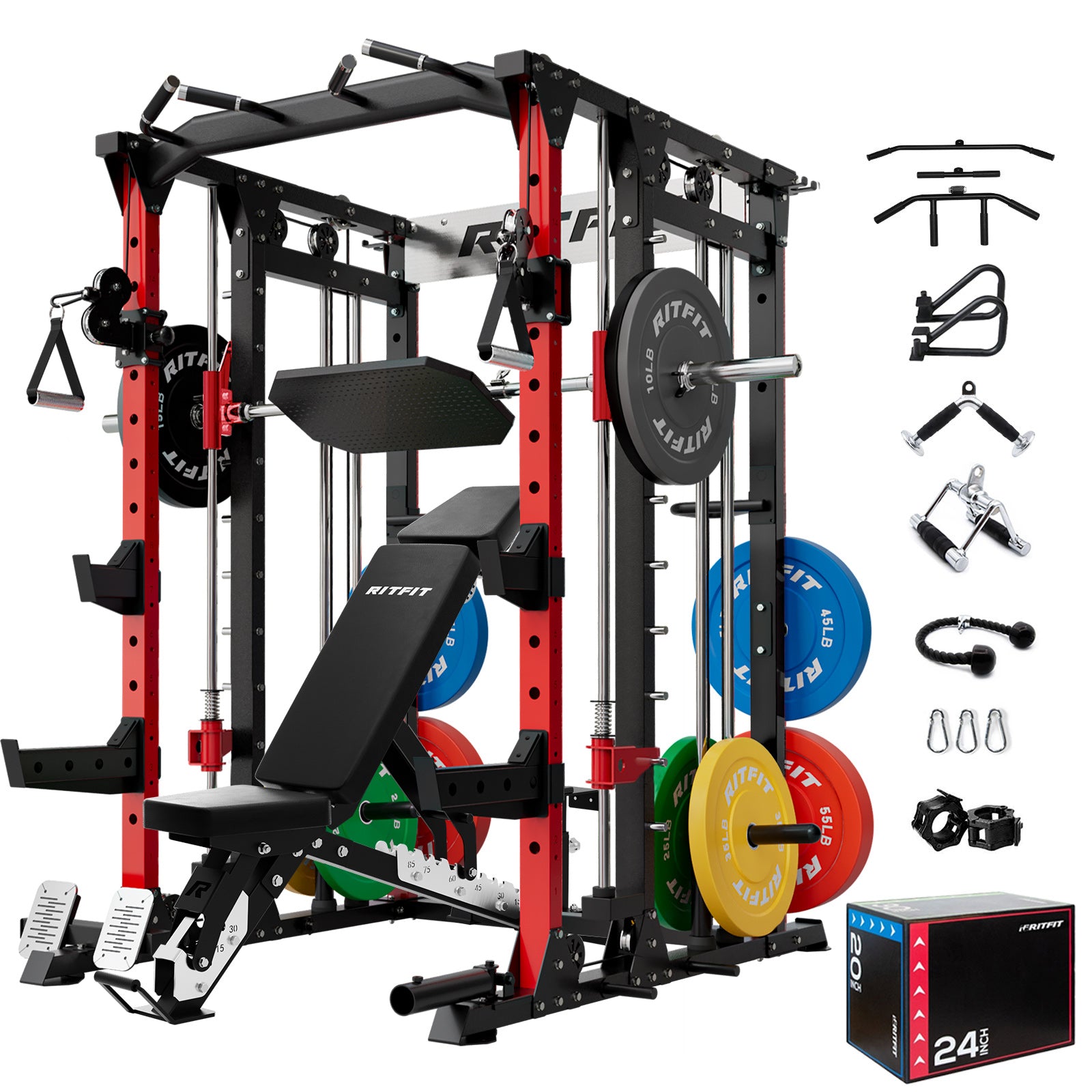 RitFit BUFFALO Smith Machine Home Gym Package with Lat Pull Down and Cable Crossover - RitFit