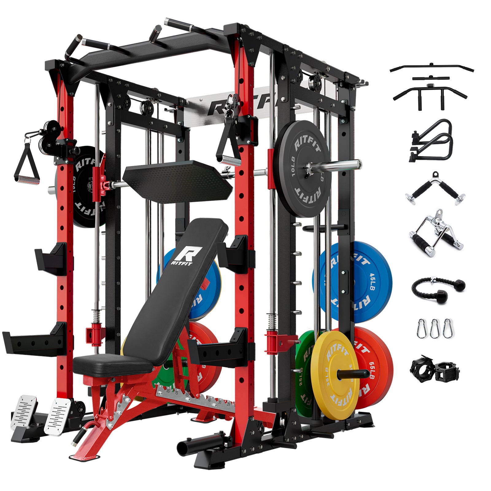 RitFit BUFFALO Smith Machine Home Gym Package with Lat Pull Down and Cable Crossover - RitFit