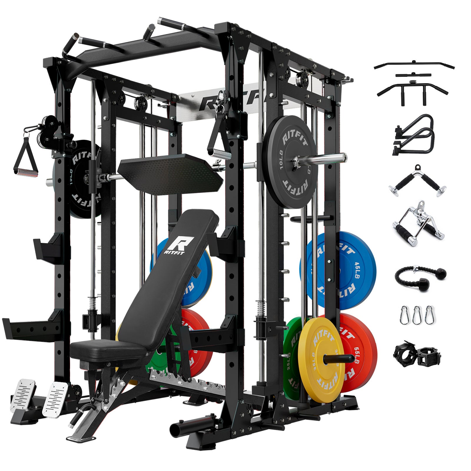 RitFit BUFFALO Smith Machine Home Gym Package with Lat Pull Down and Cable Crossover - RitFit