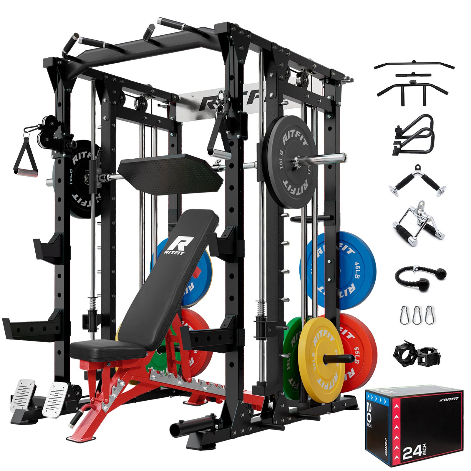 RitFit BUFFALO Smith Machine Home Gym Package with Lat Pull Down and Cable Crossover - RitFit