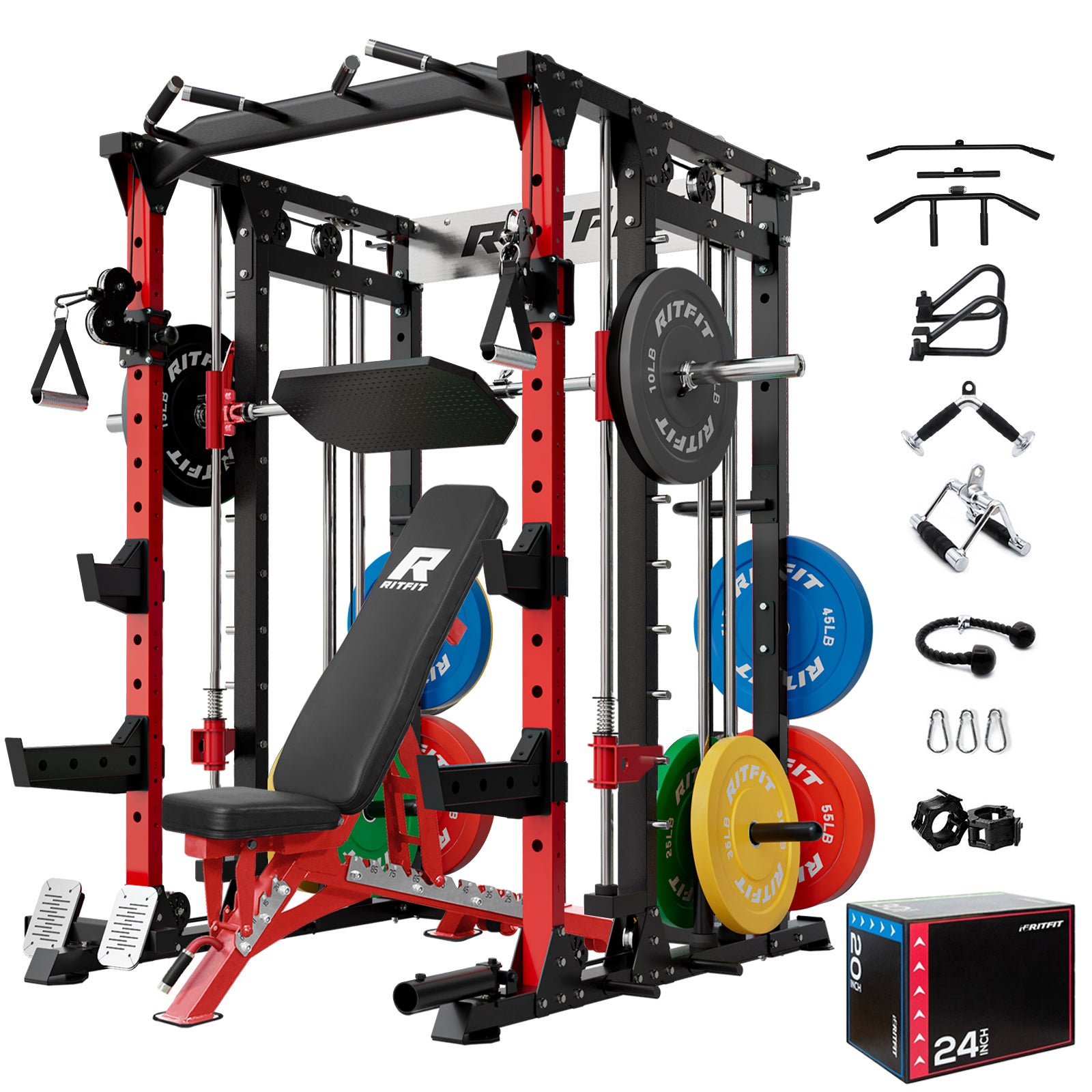 RitFit BUFFALO Smith Machine Home Gym Package with Lat Pull Down and Cable Crossover - RitFit