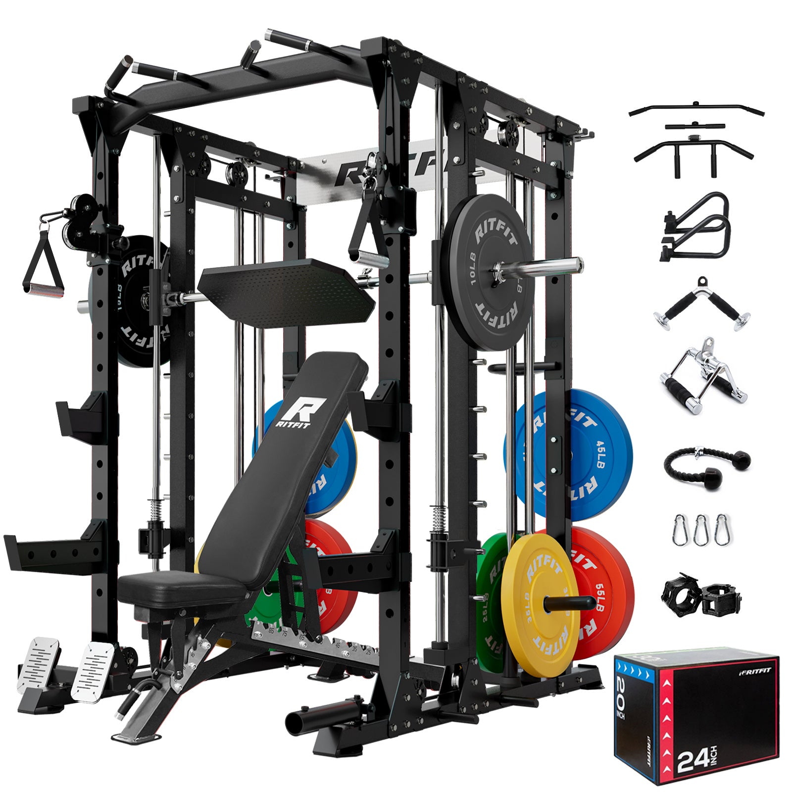 RitFit BUFFALO Smith Machine Home Gym Package with Lat Pull Down and Cable Crossover - RitFit