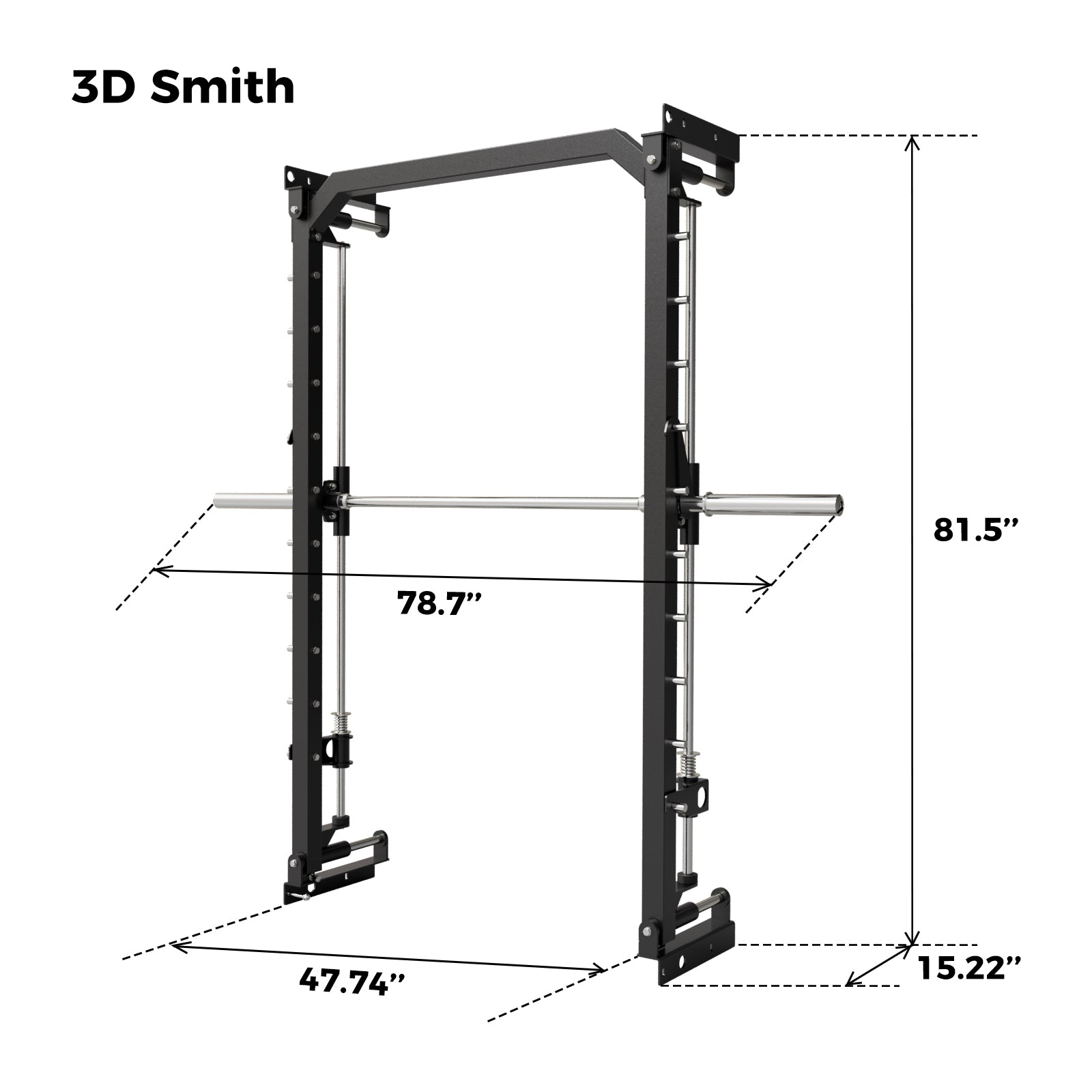 3D image of RitFit M2 multi-functional modular home gym smith machine rack with adjustable components for all fitness levels.
