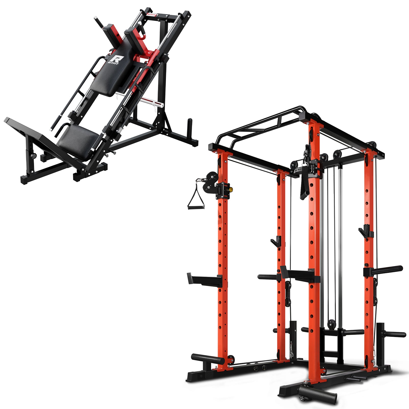 RitFit PPC03 1000lbs Power Cage and BLP01 Leg Press Hack Squat Package for Home Gym