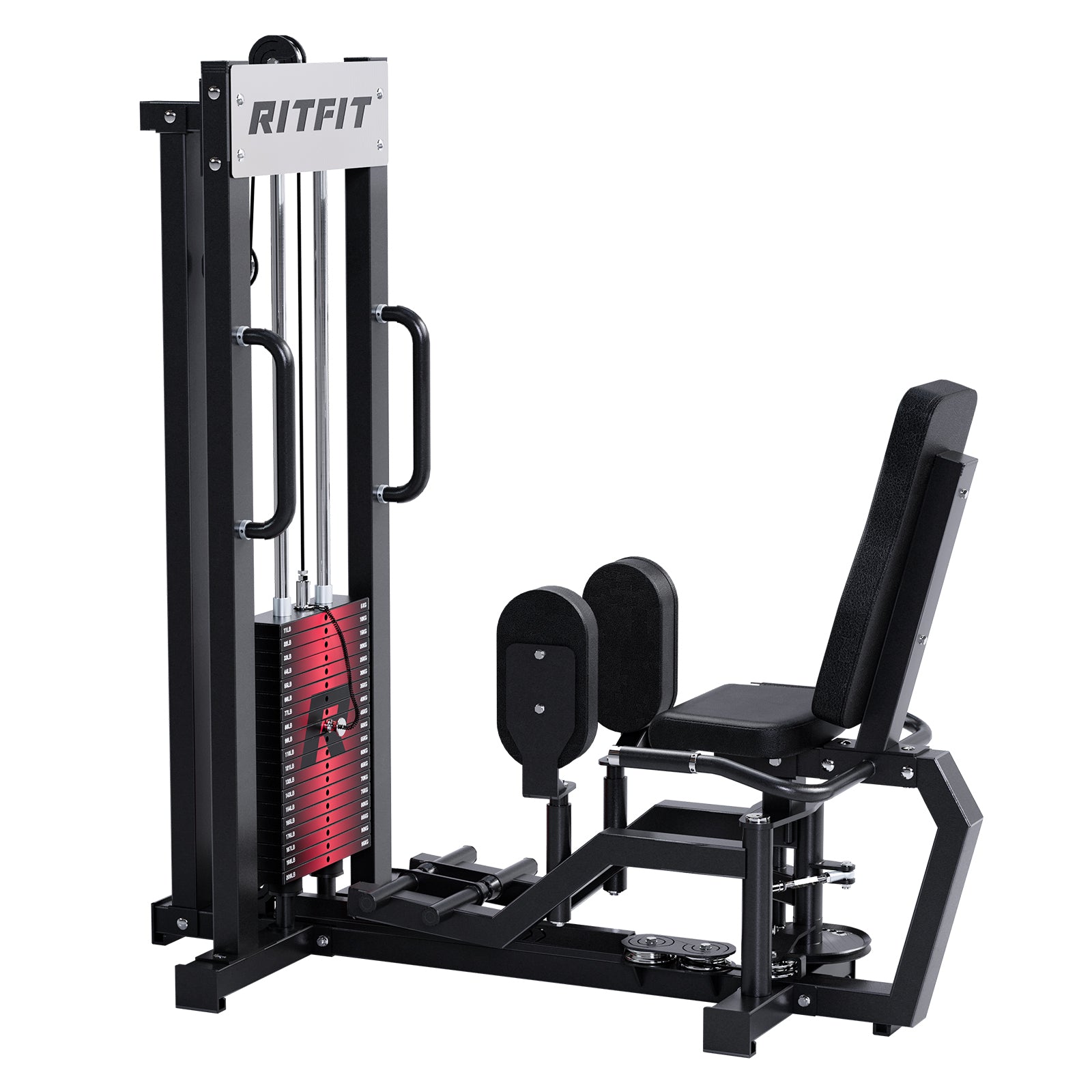 RitFit home hip abductor and adductor strength machine with padded seat and resistance handles for lower body exercises.
