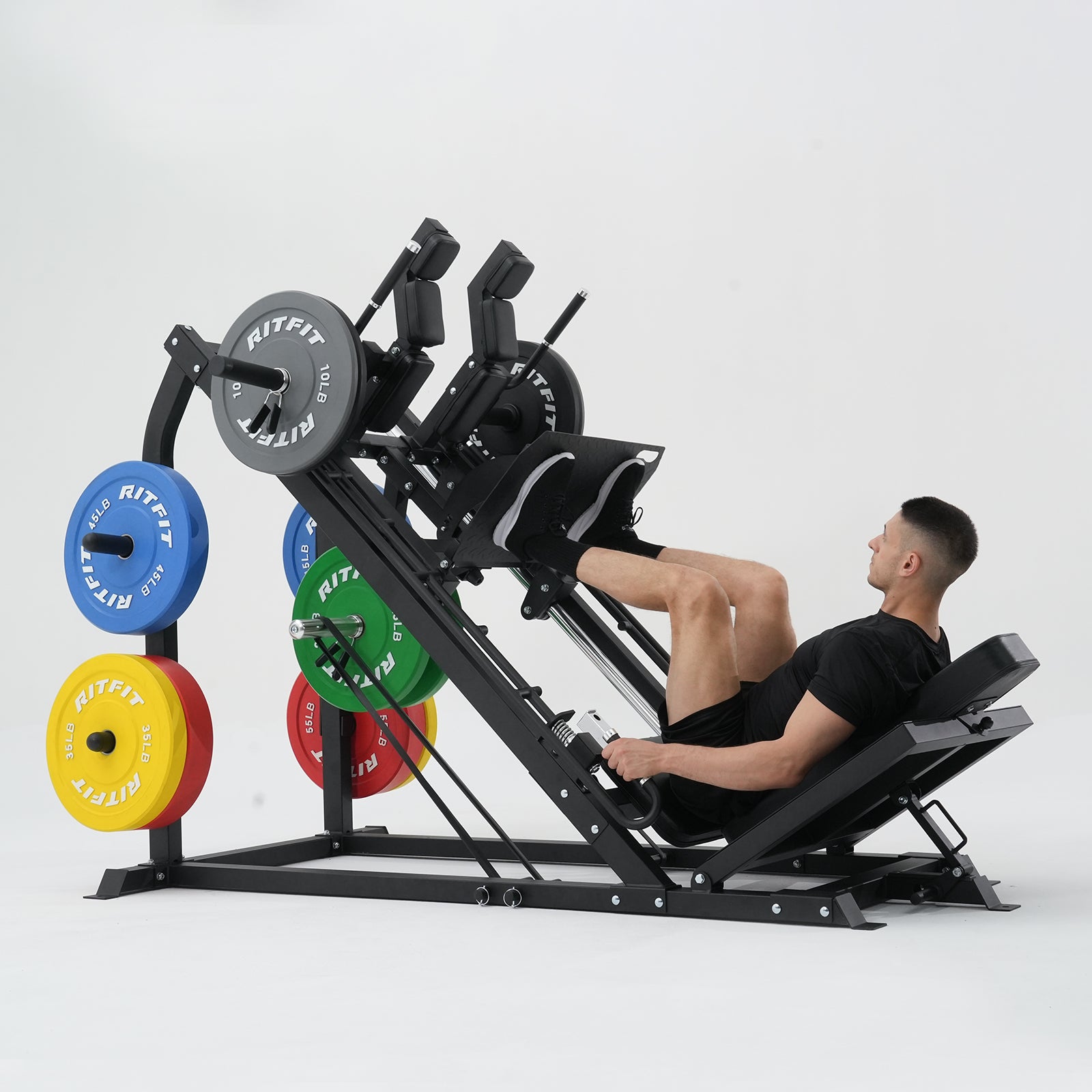 Home gym workout with RitFit GAZELLE PRO hack squat machine in action