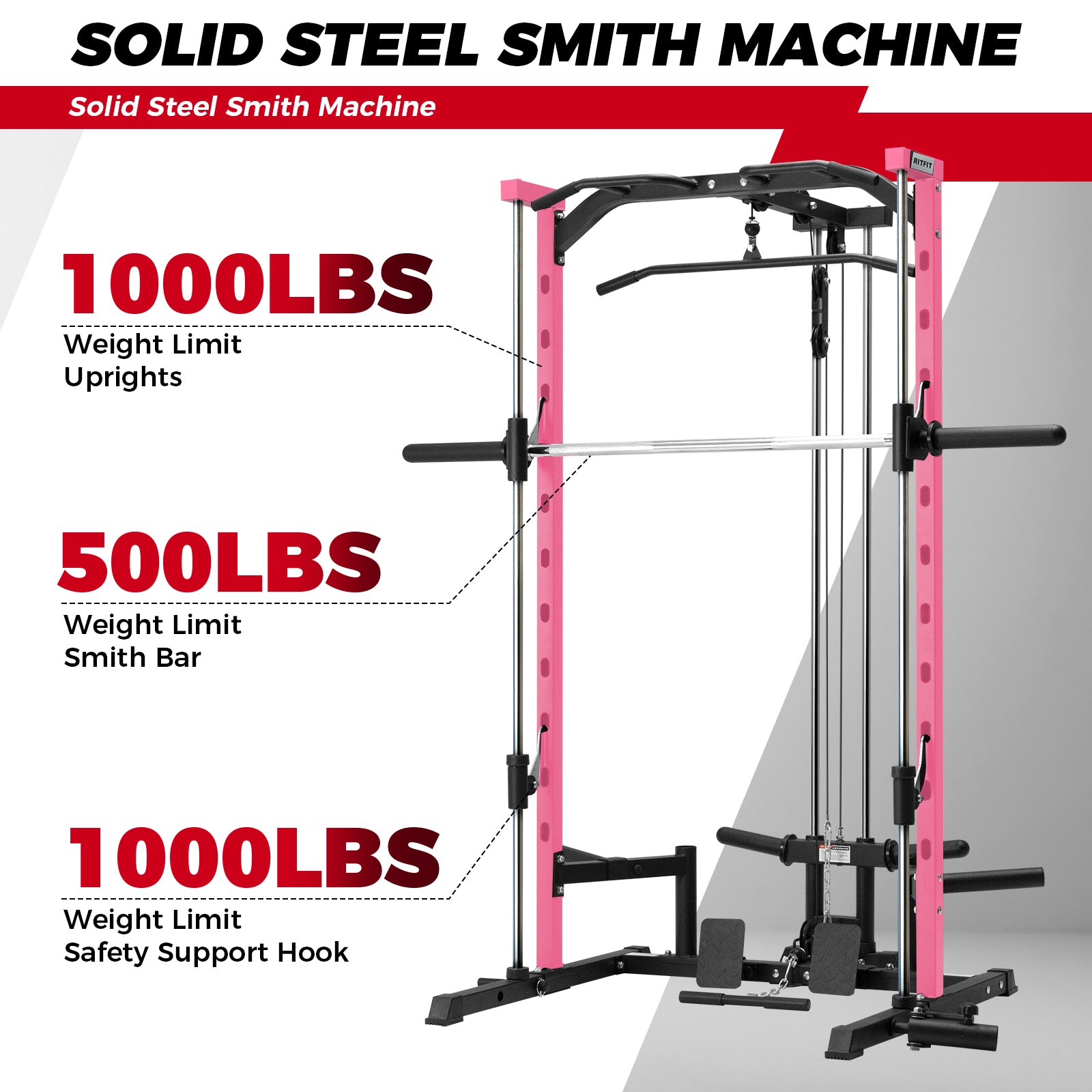 RitFit PSR05 2.0 Pink Smith Machine with LAT-Pull Down