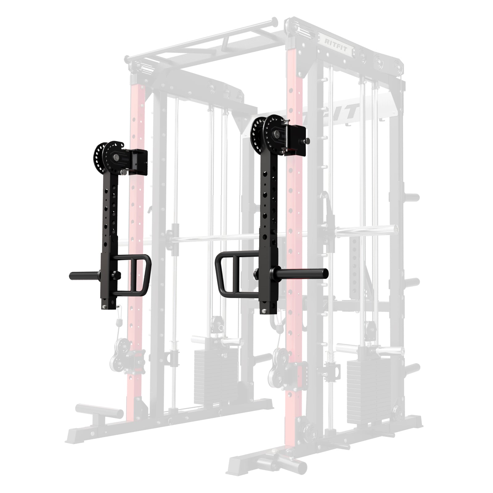 RitFit LAM2 Lever Arm Attachment for M2, showing the black metal attachment with adjustable lever and mounting hardware.