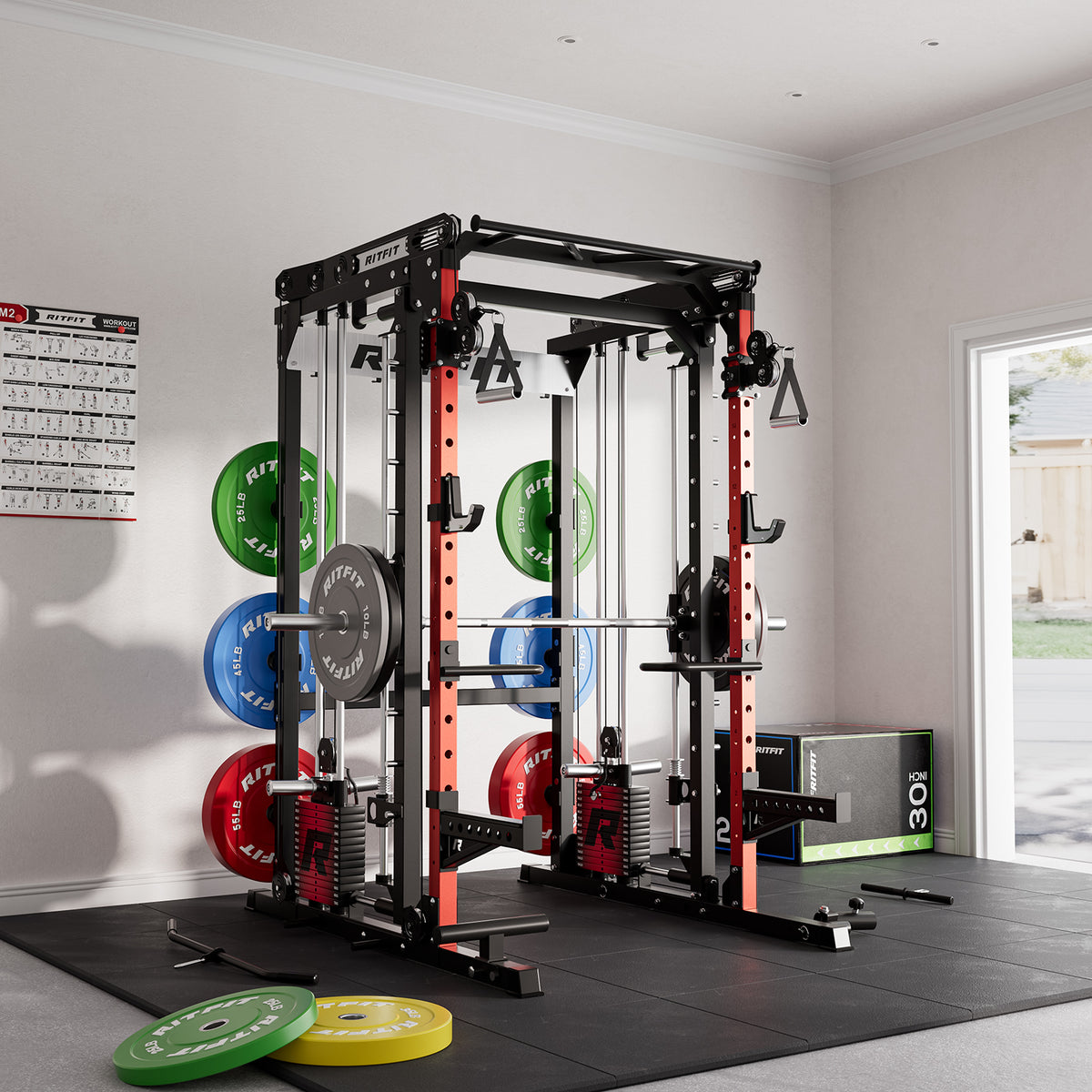 RitFit WSM2 weight stack set with 286lbs for M2 and M2 3D gym equipment, shown as an attachment with multiple weight plates.