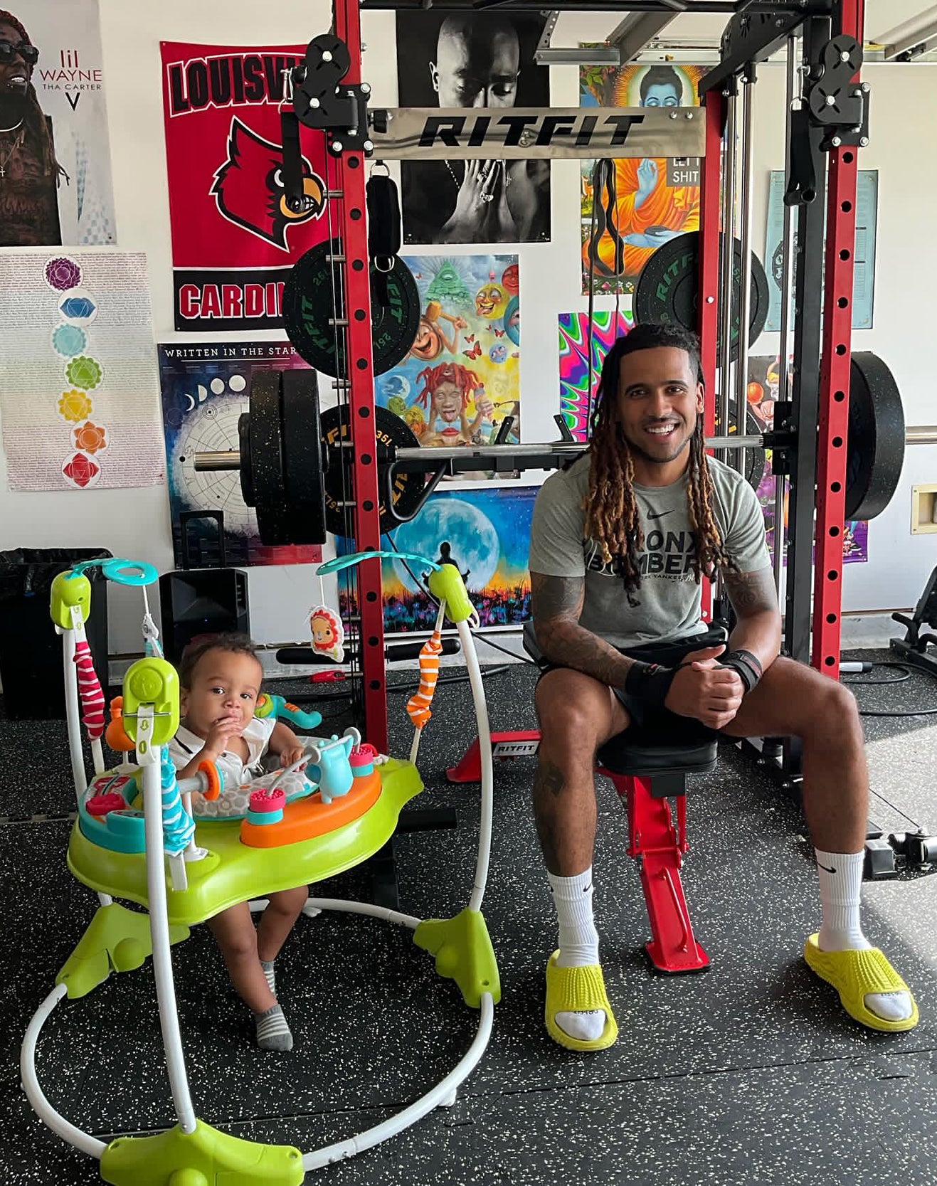 Customer fitness journey with RitFit strength training machines in a home gym