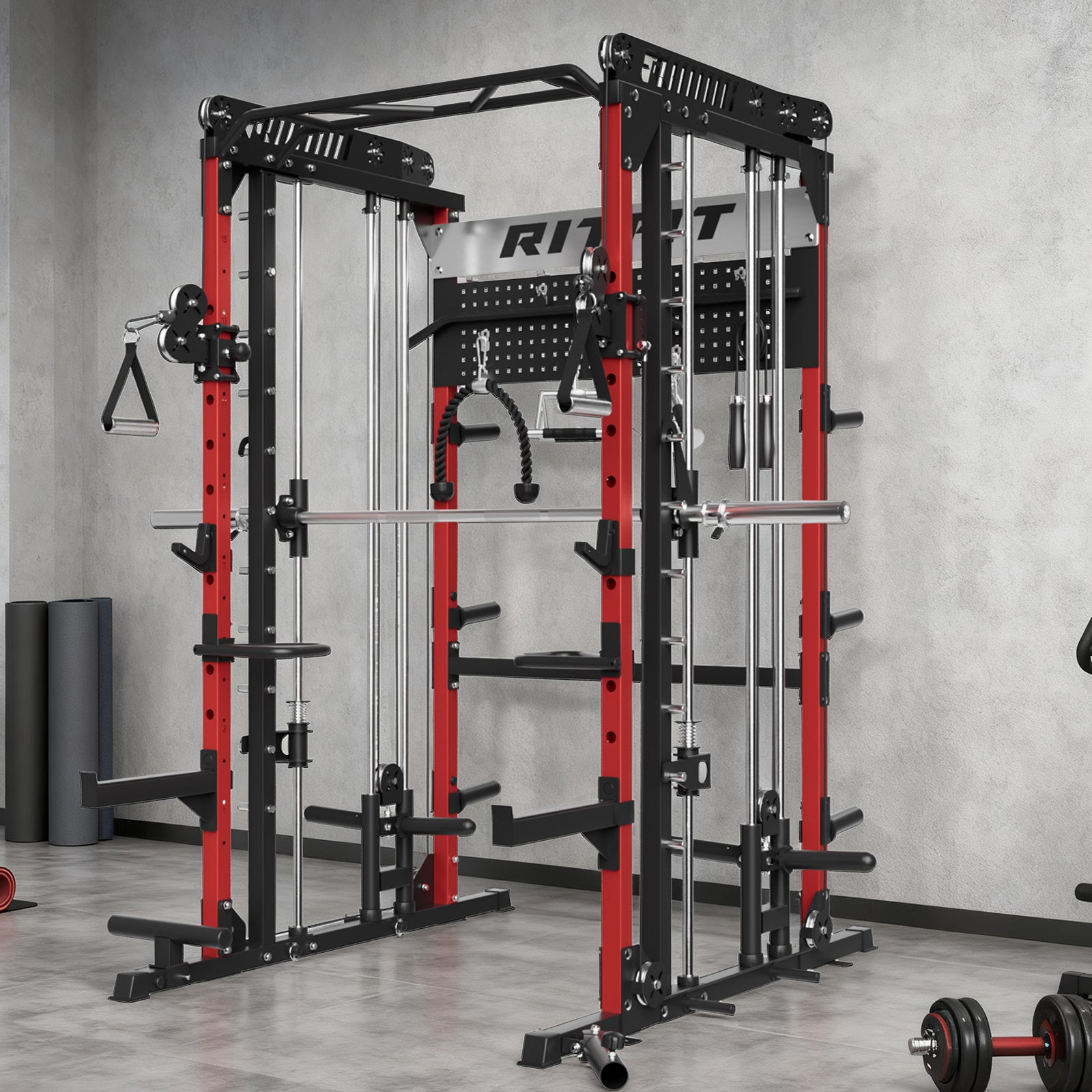 RitFit PBM1 pegboard attachment for M1 PRO, showing metal hooks and mounting points on a sturdy pegboard.