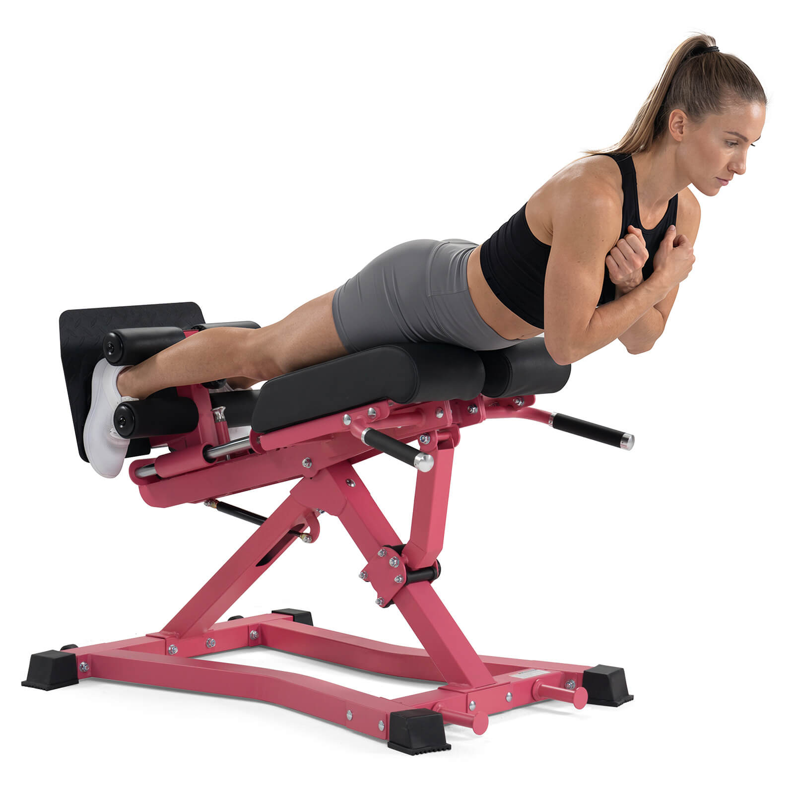 Pink RitFit BE01 adjustable back extension machine for strength training, suitable for home or gym workouts.