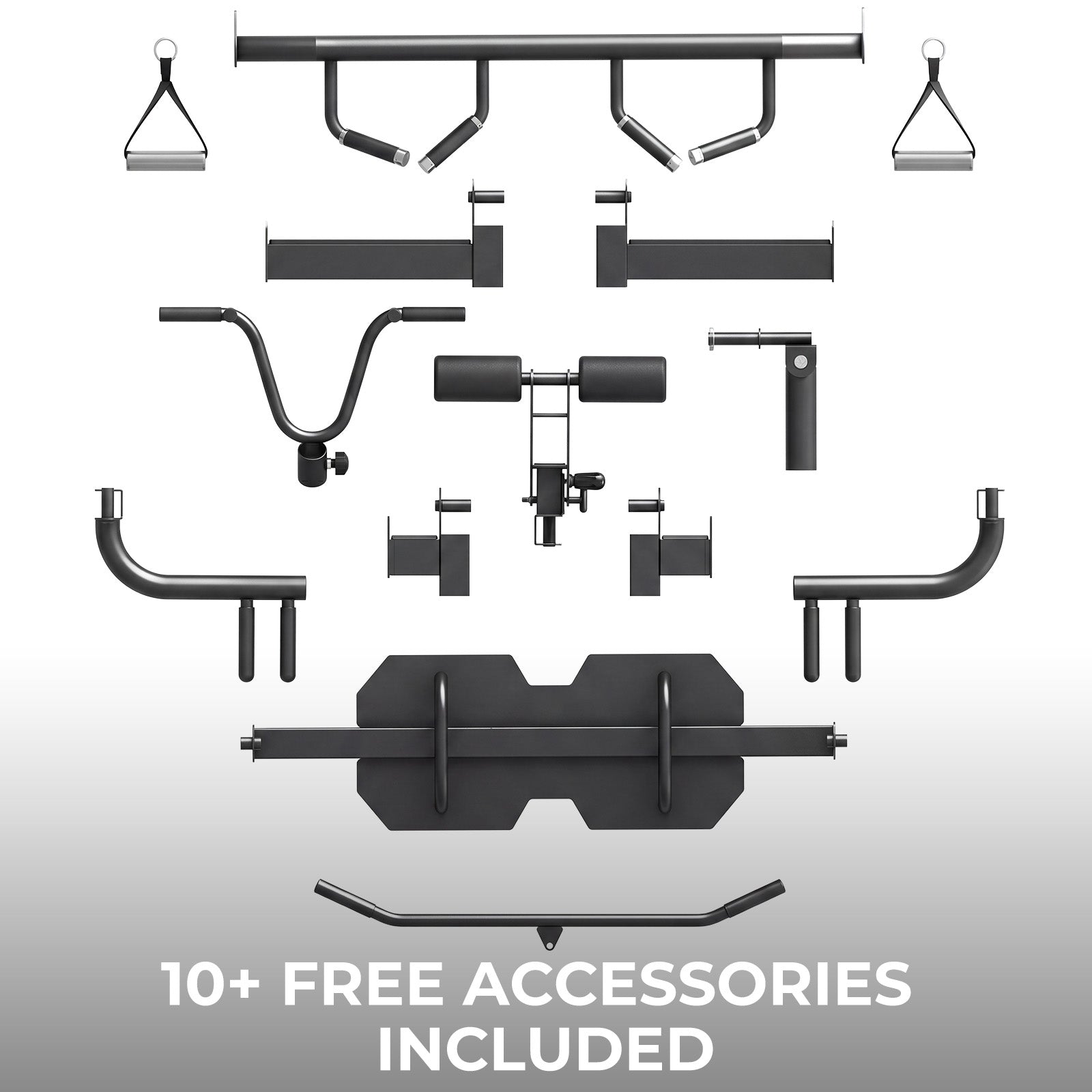 Black metal accessories included with RitFit BPC06 All-In-One Smith Machine weight stack rack