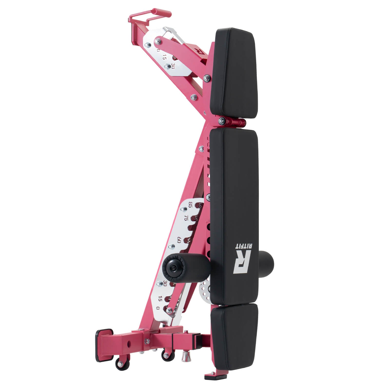Pink RitFit GATOR adjustable weight bench with 1600lb capacity, featuring padded seat and sturdy metal frame for fitness workouts.