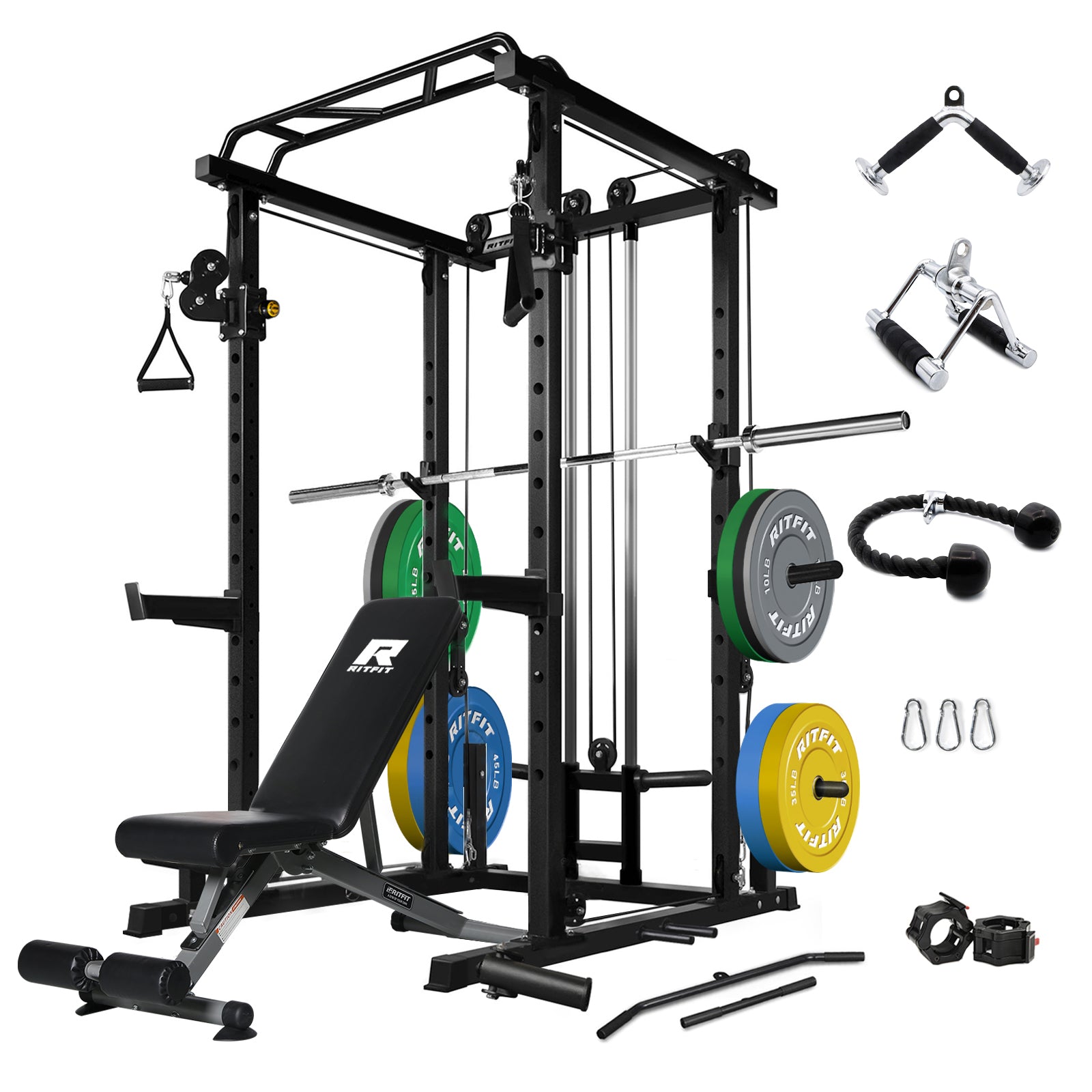 RitFit PPC03 Power Cage Home Gym Package with Adjustable Cable System - RitFit